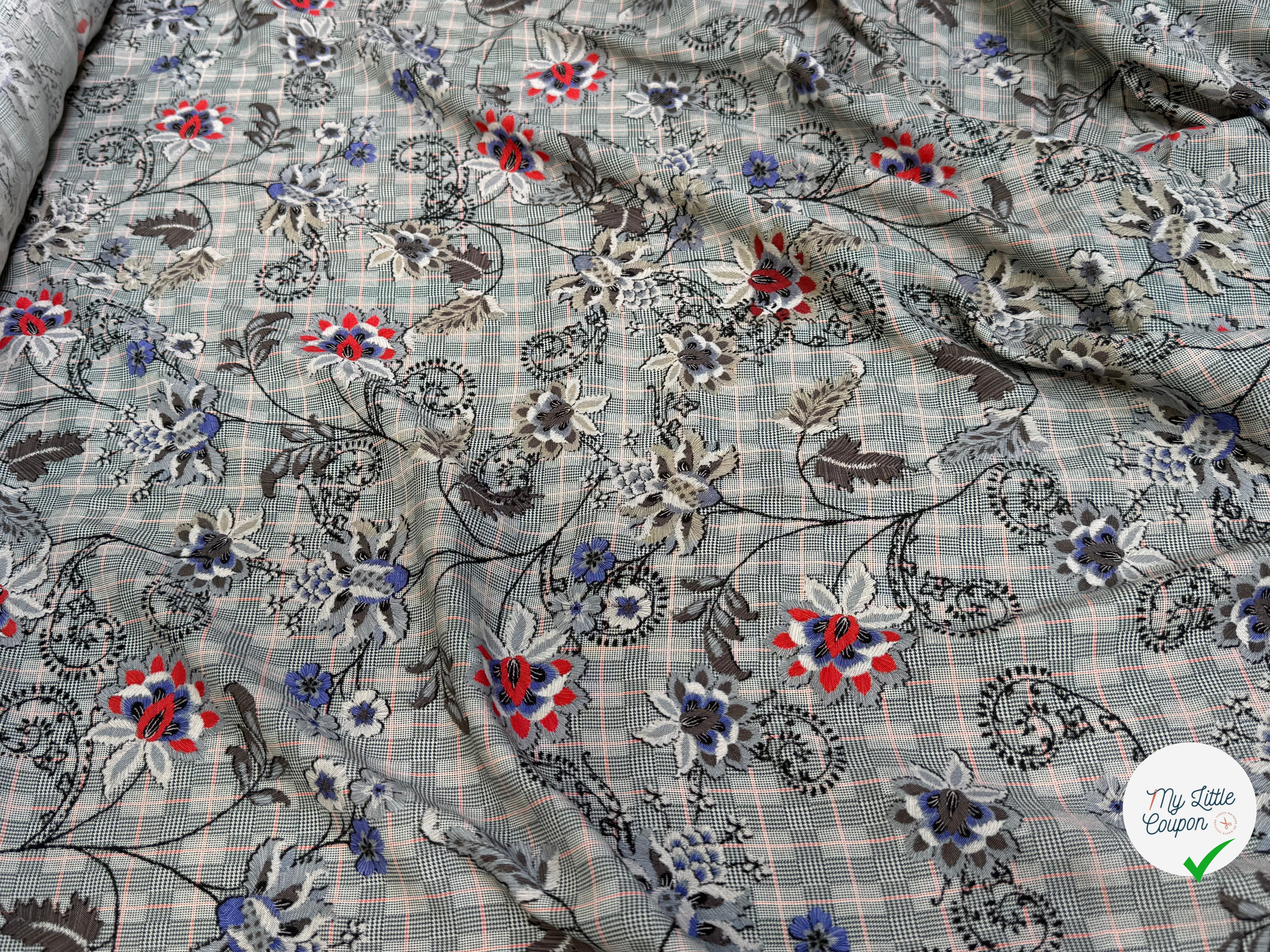 VISCOSE FLUIDE PRINCE DE GALLES IMPRIMÉ JOLIES FLEURS - My Little Coupon