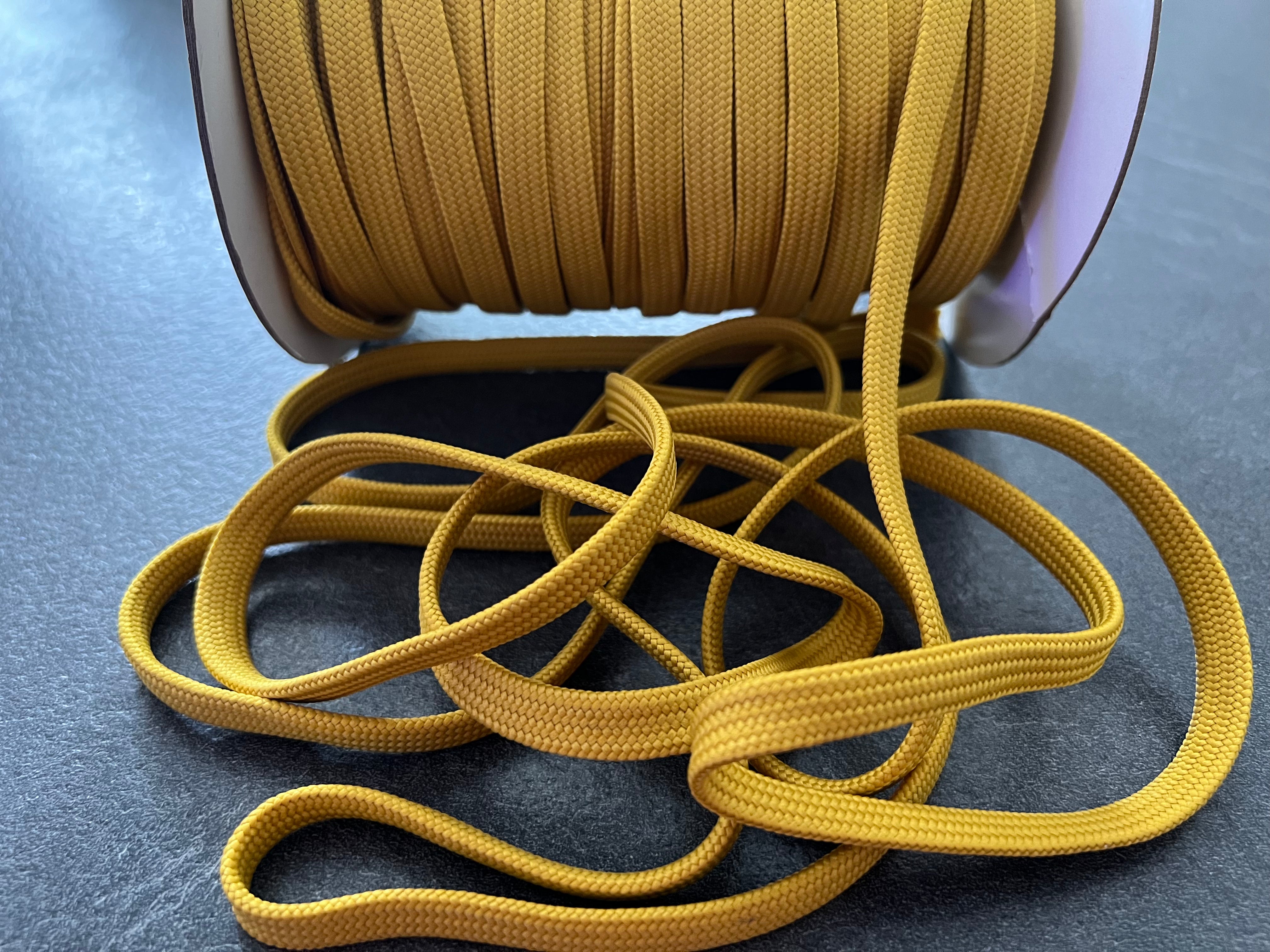 CORDON TRESSÉ PLAT JAUNE MOUTARDE 10mm - My Little Coupon