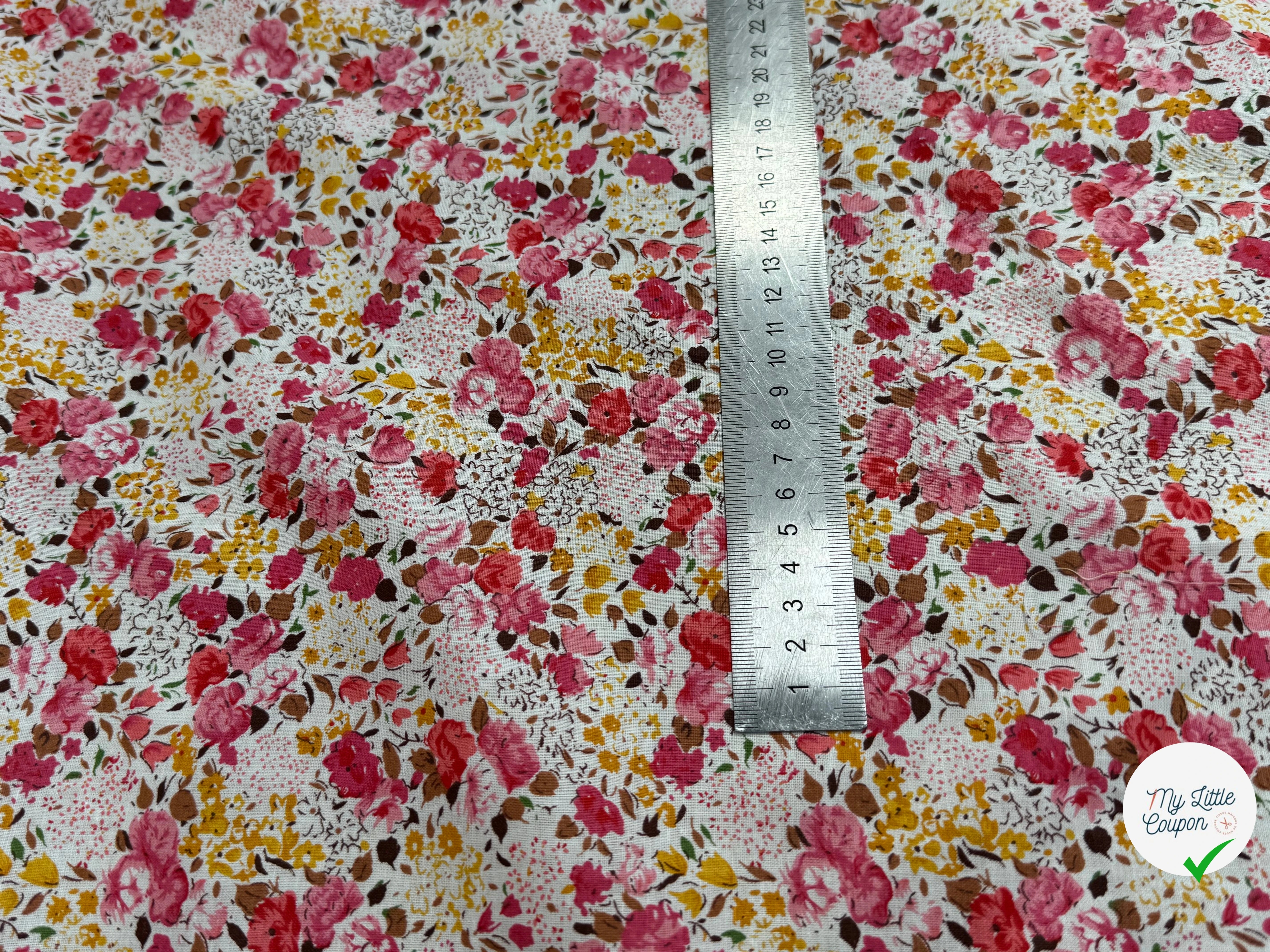COTON À FLEURS FOND BLANC ROSE ORANGE - My Little Coupon