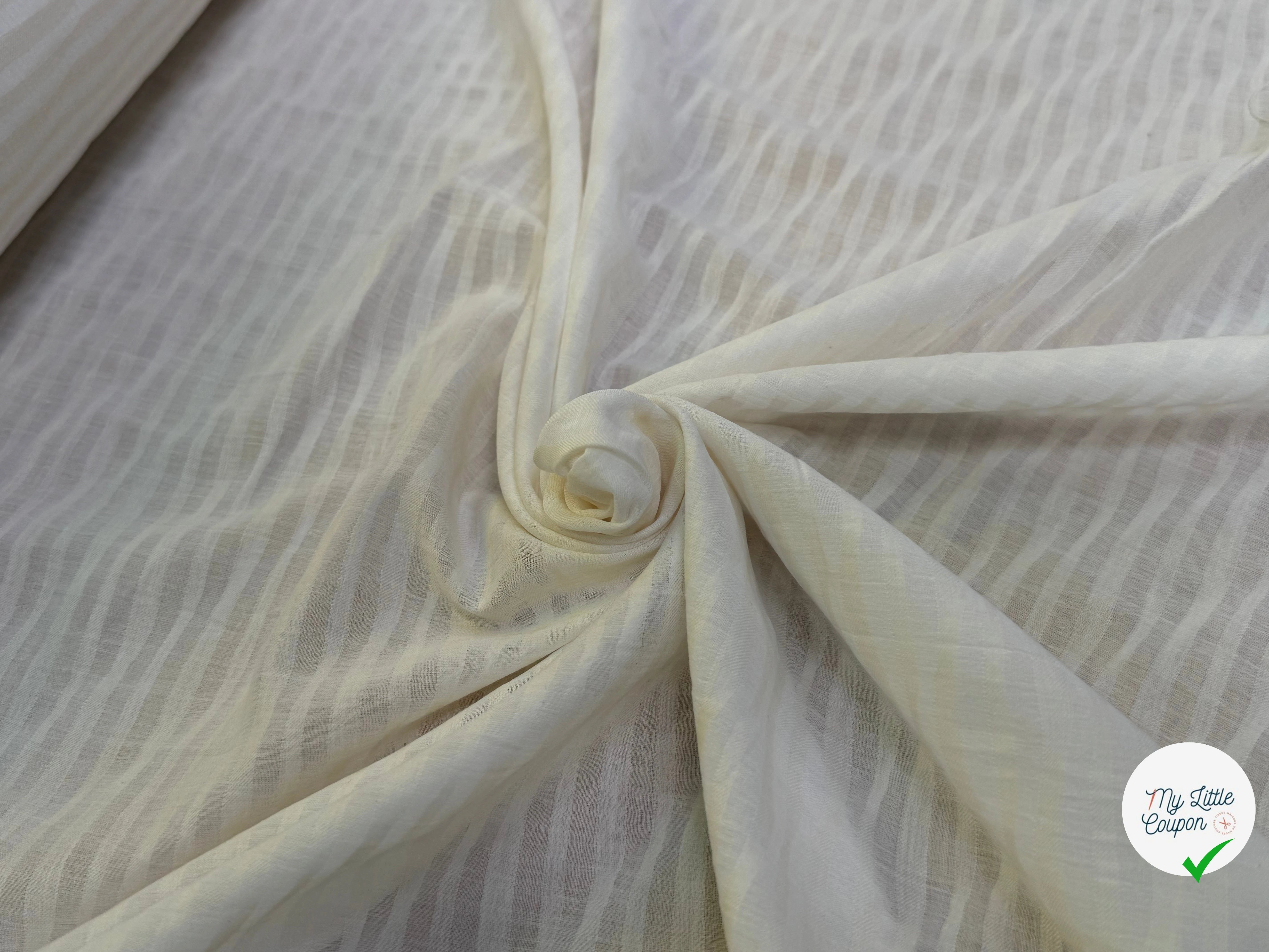 COTON À RAYURES SUR VOILE FLUIDE ÉCRU ULTRA BEAU - My Little Coupon