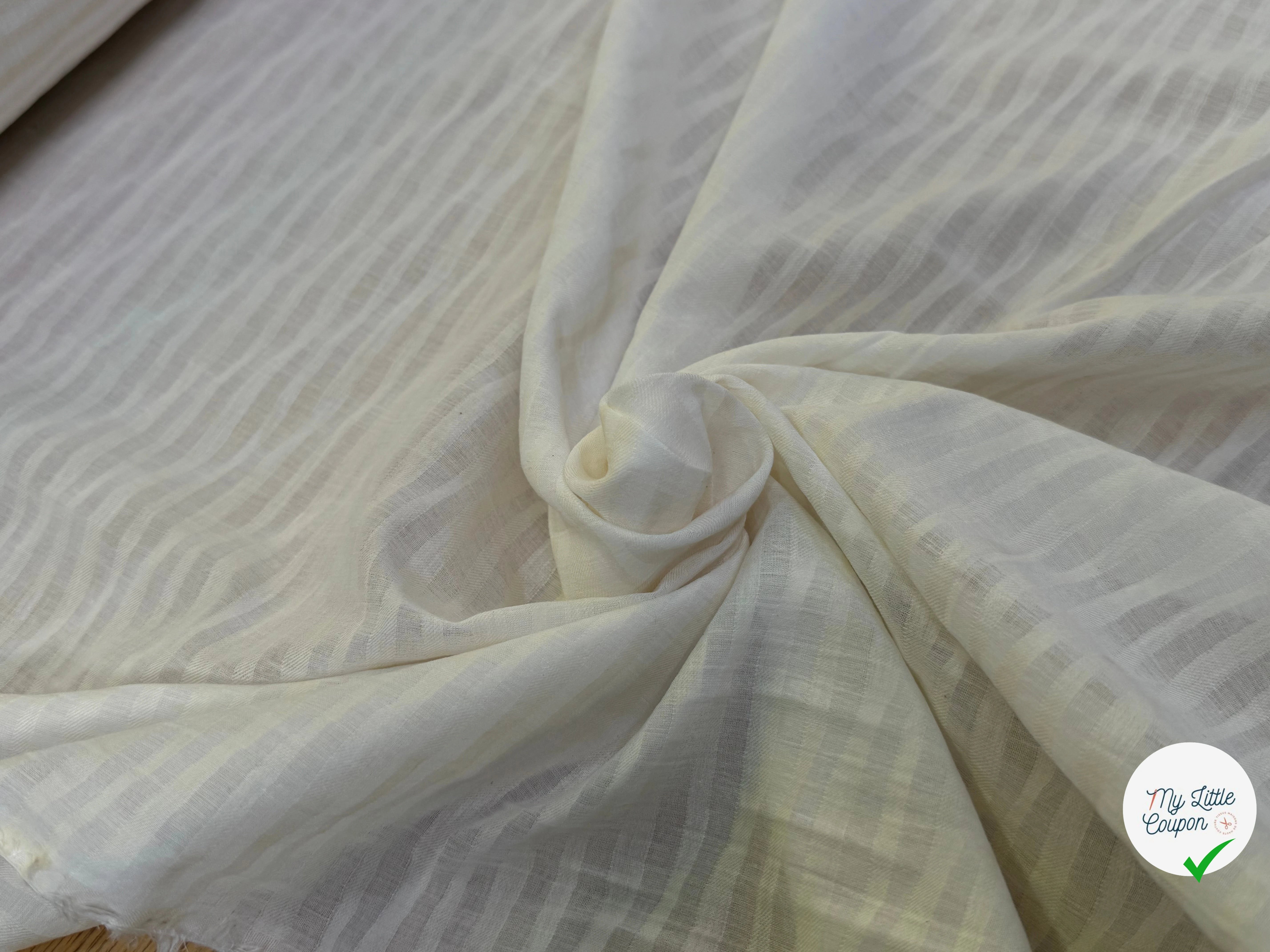 COTON À RAYURES SUR VOILE FLUIDE ÉCRU ULTRA BEAU - My Little Coupon
