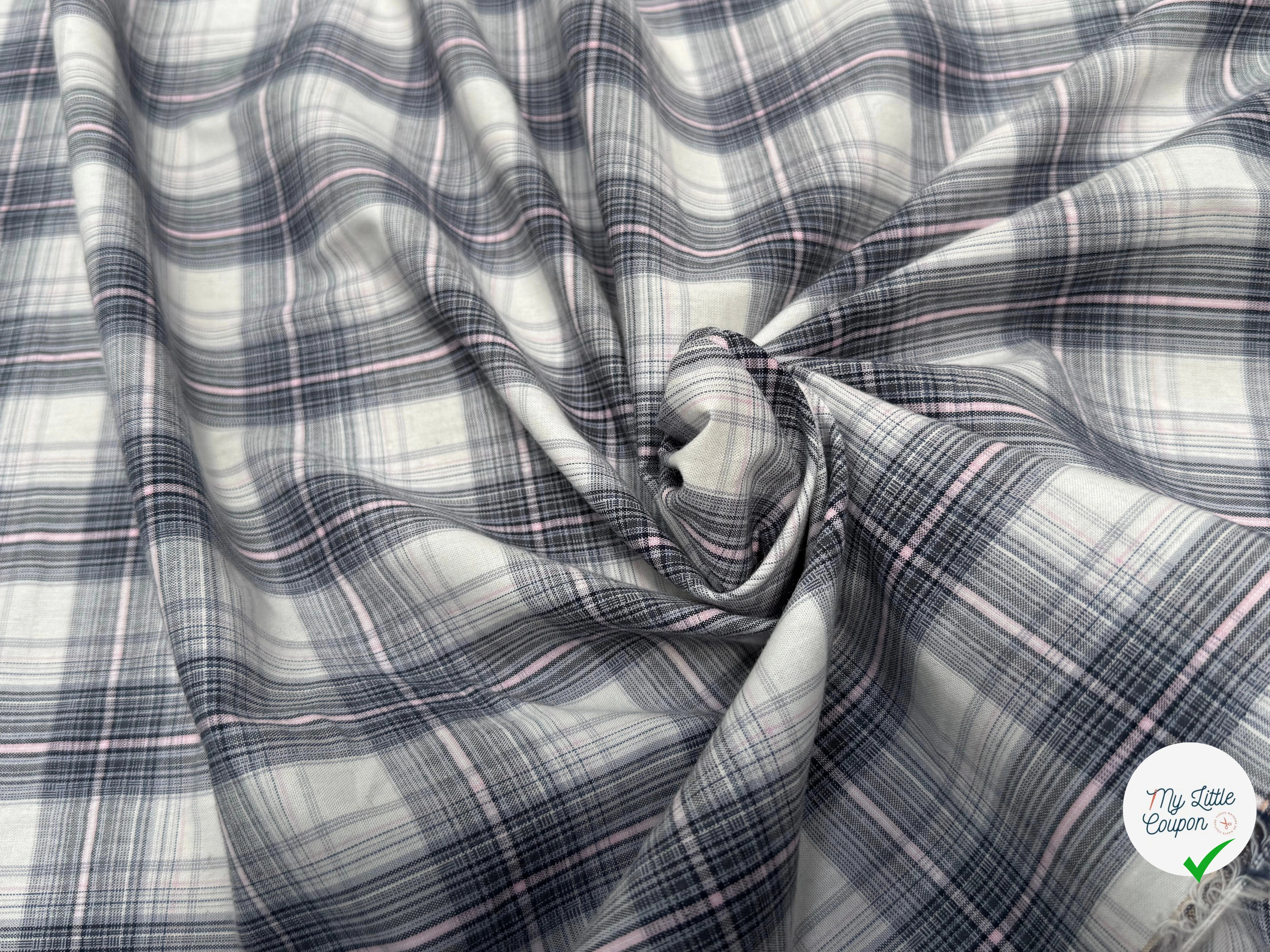 COTON CHEMISE À CARREAUX FINE RAYURES MULTICOLORS BLEU GRIS ROSE - My Little Coupon
