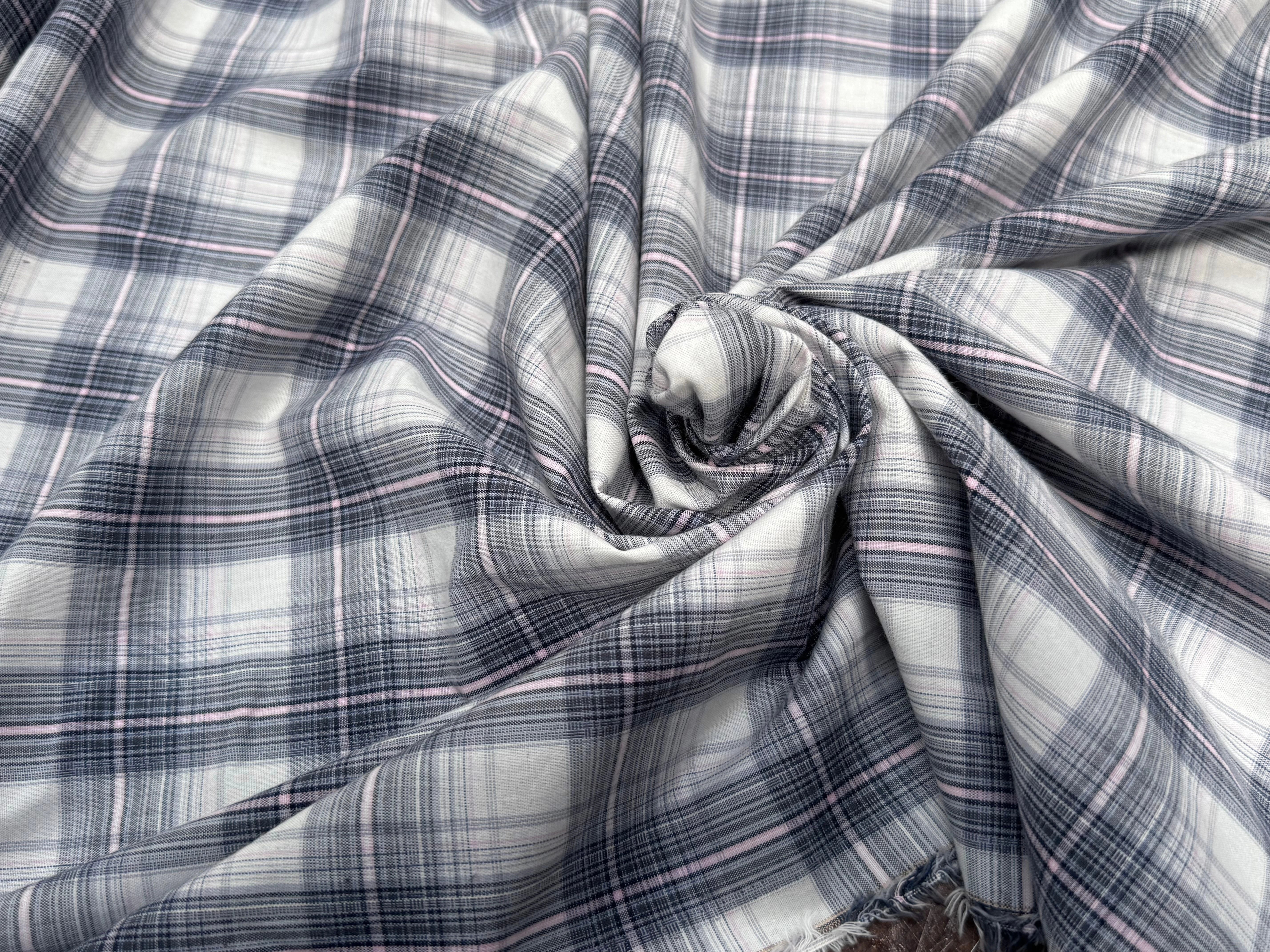 COTON CHEMISE À CARREAUX FINE RAYURES MULTICOLORS BLEU GRIS ROSE - My Little Coupon