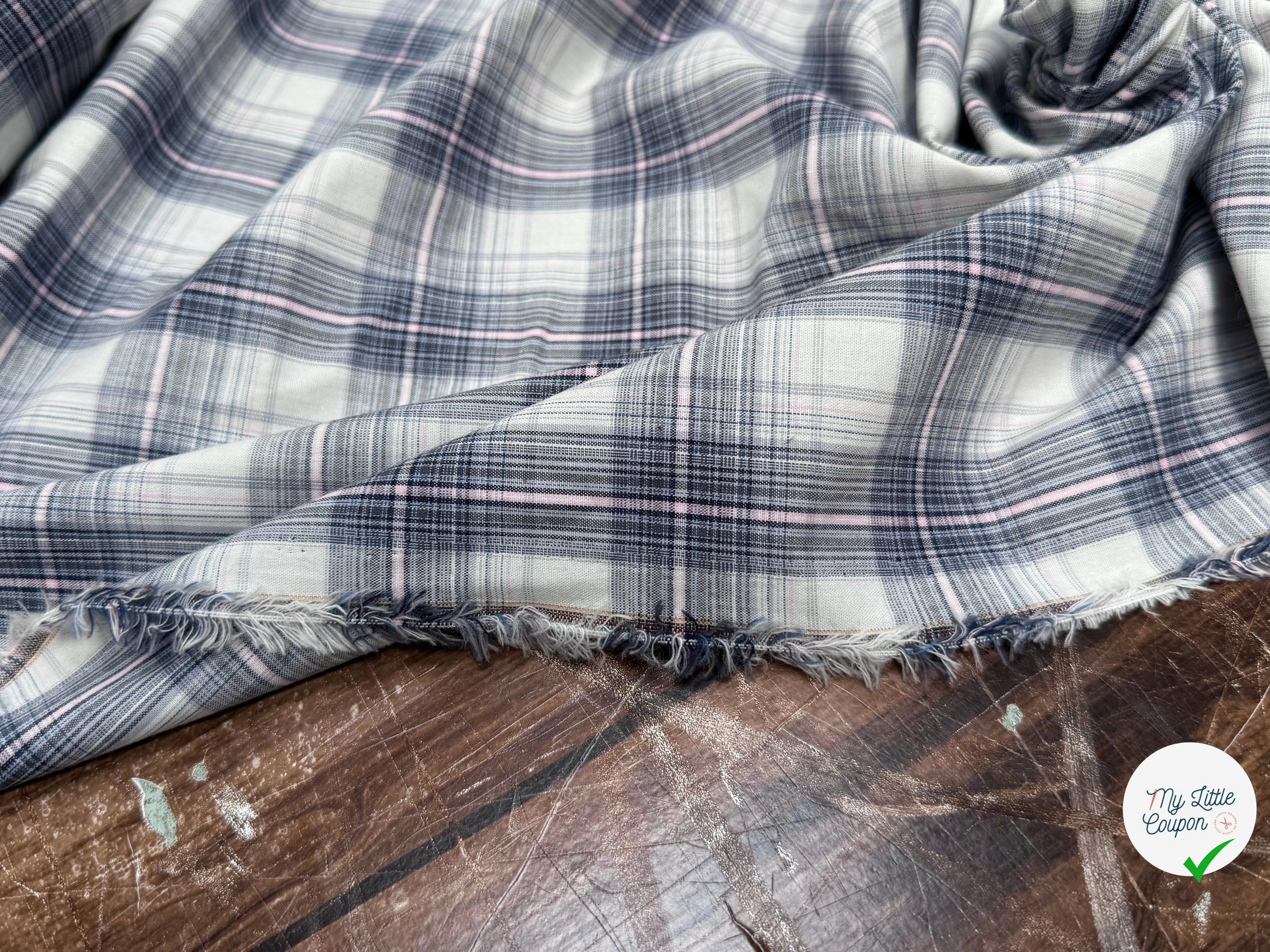 COTON CHEMISE À CARREAUX FINE RAYURES MULTICOLORS BLEU GRIS ROSE - My Little Coupon