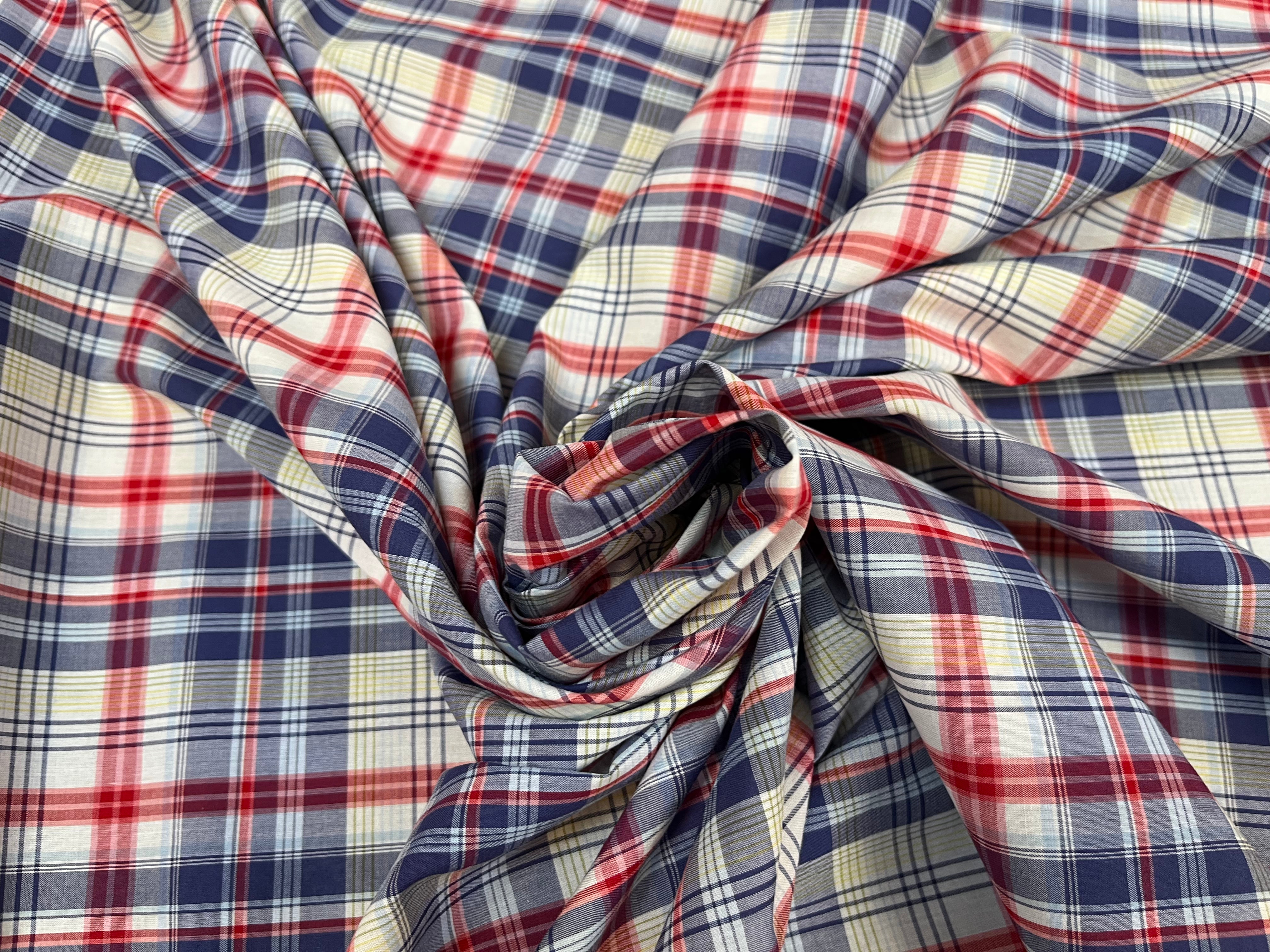 COTON CHEMISE CARREAUX PRINCE DE GALLE BLEU ET ROUGE - My Little Coupon