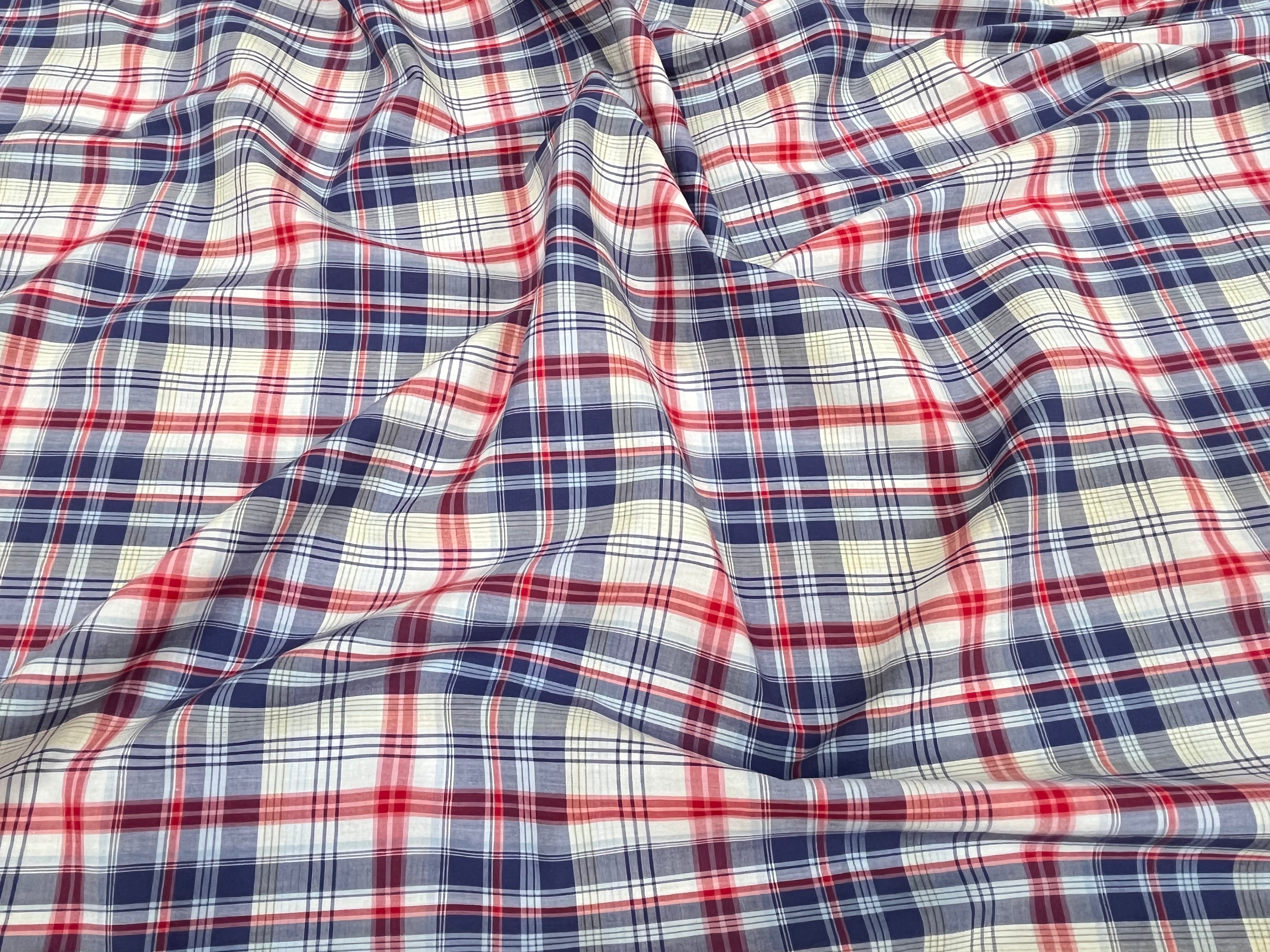 COTON CHEMISE CARREAUX PRINCE DE GALLE BLEU ET ROUGE - My Little Coupon