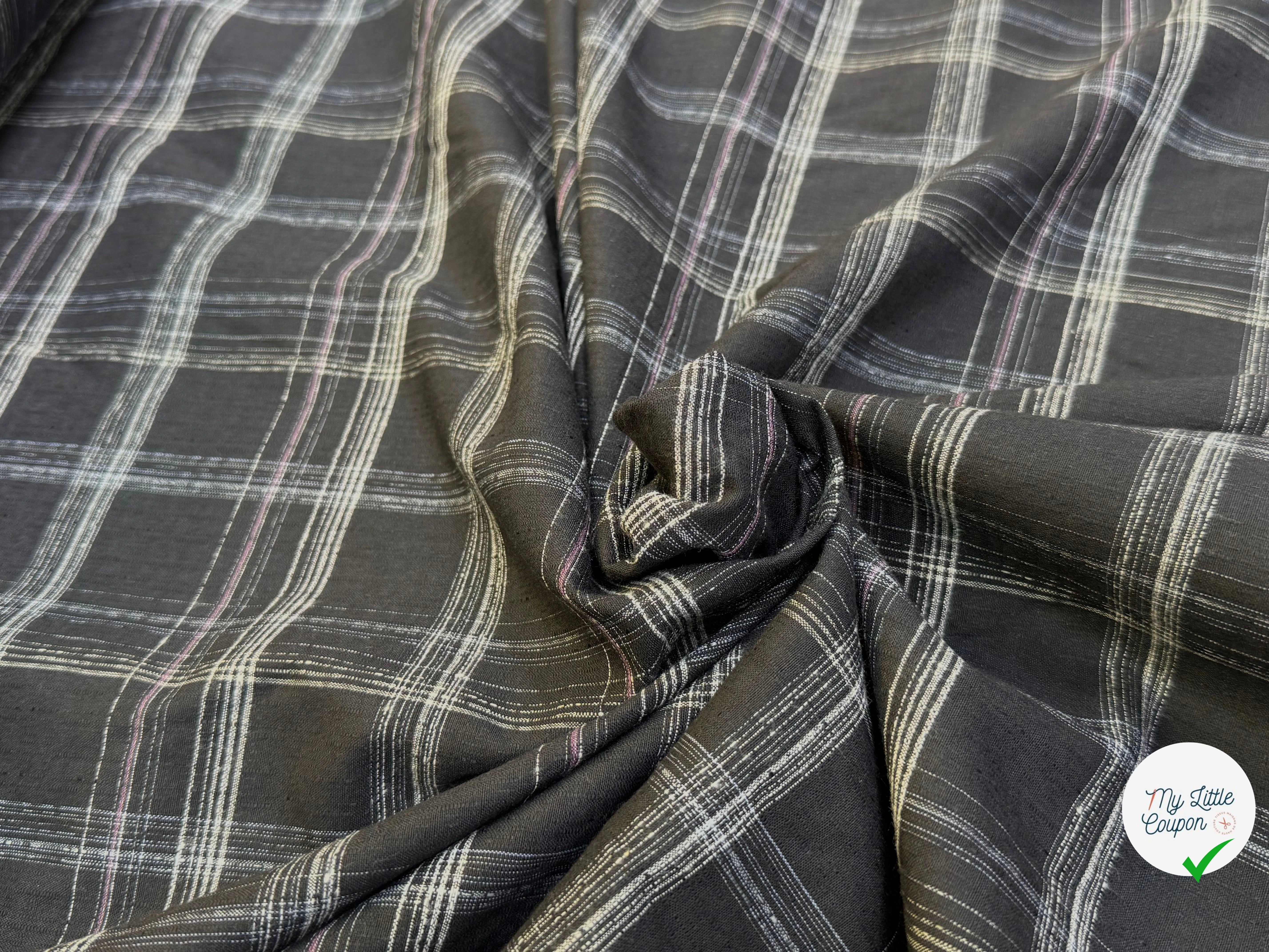 COTON CHEMISE LÉGÈREMENT DUVETEUX À CARREAUX ANTHRACITE NOIR - My Little Coupon