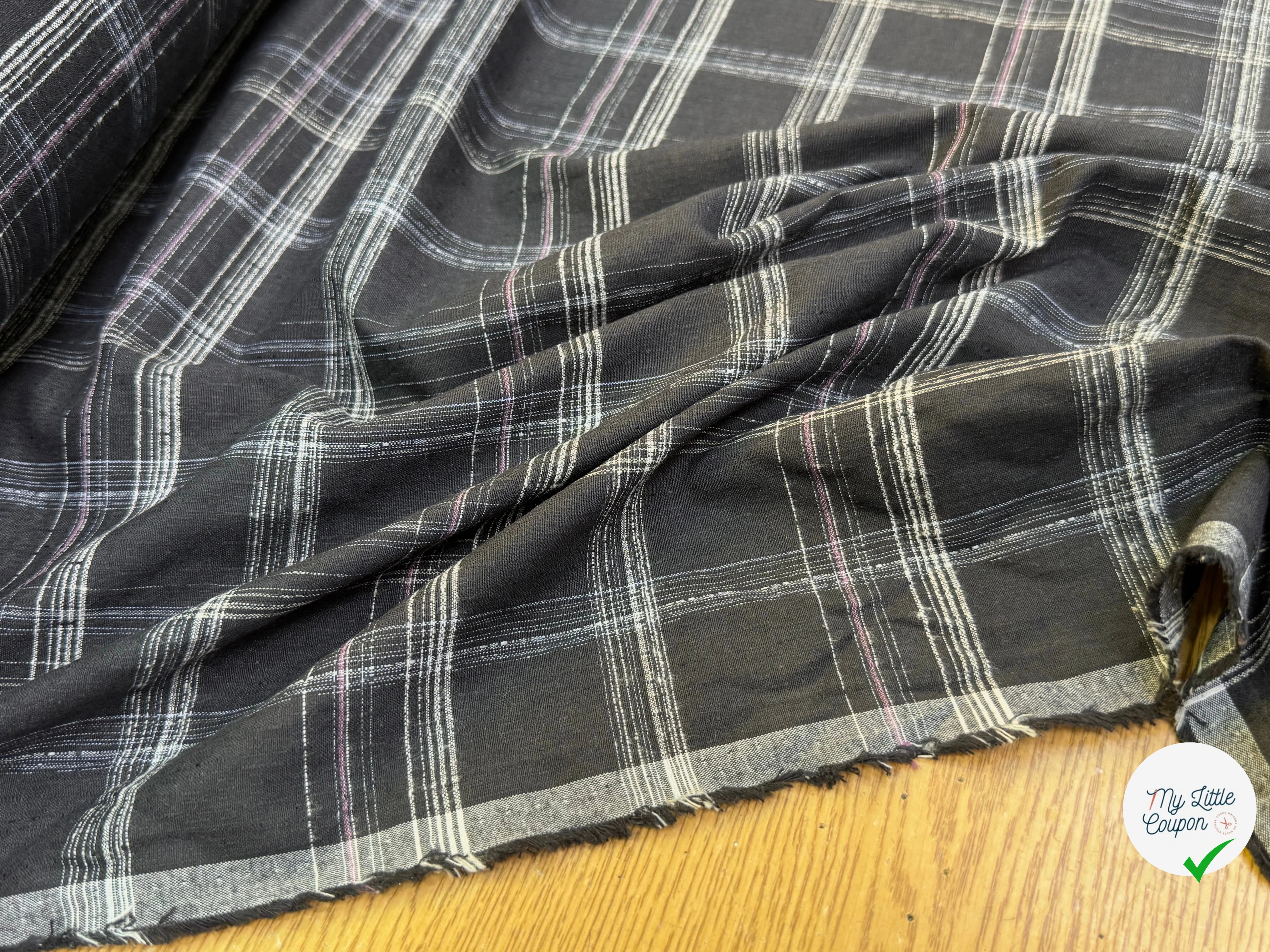 COTON CHEMISE LÉGÈREMENT DUVETEUX À CARREAUX ANTHRACITE NOIR - My Little Coupon