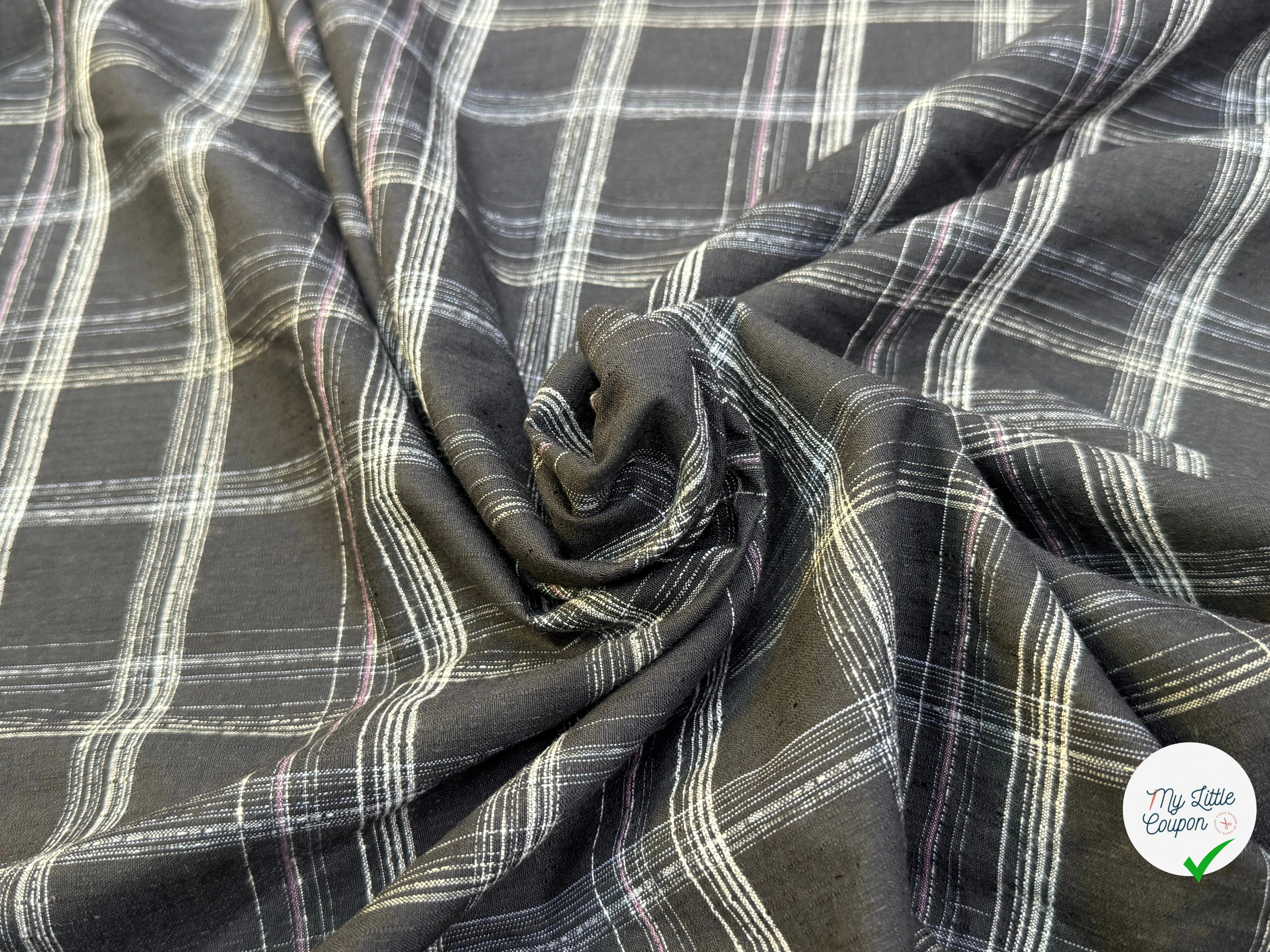 COTON CHEMISE LÉGÈREMENT DUVETEUX À CARREAUX ANTHRACITE NOIR - My Little Coupon