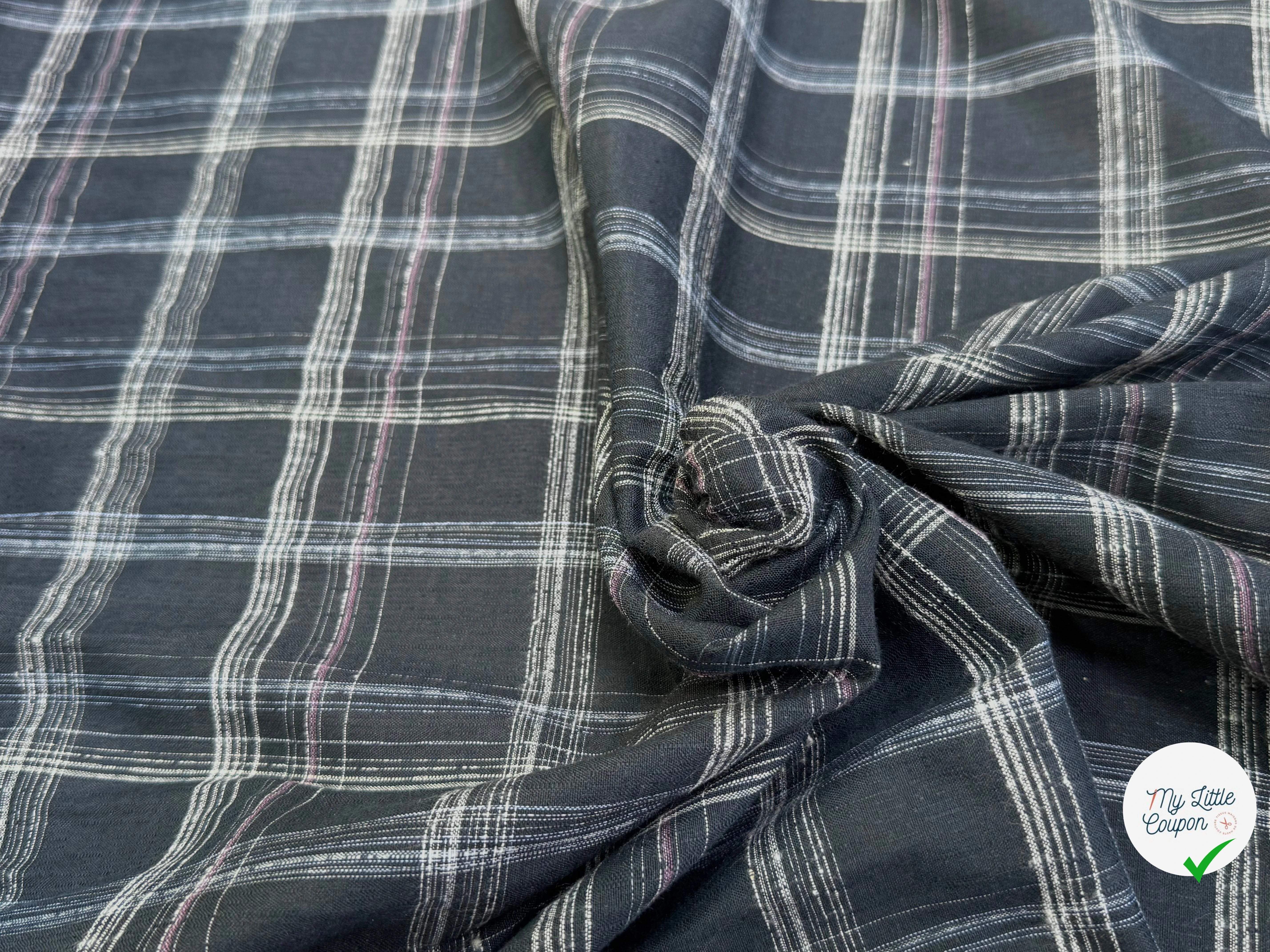 COTON CHEMISE LÉGÈREMENT DUVETEUX À CARREAUX GRIS BLEUTÉ - My Little Coupon