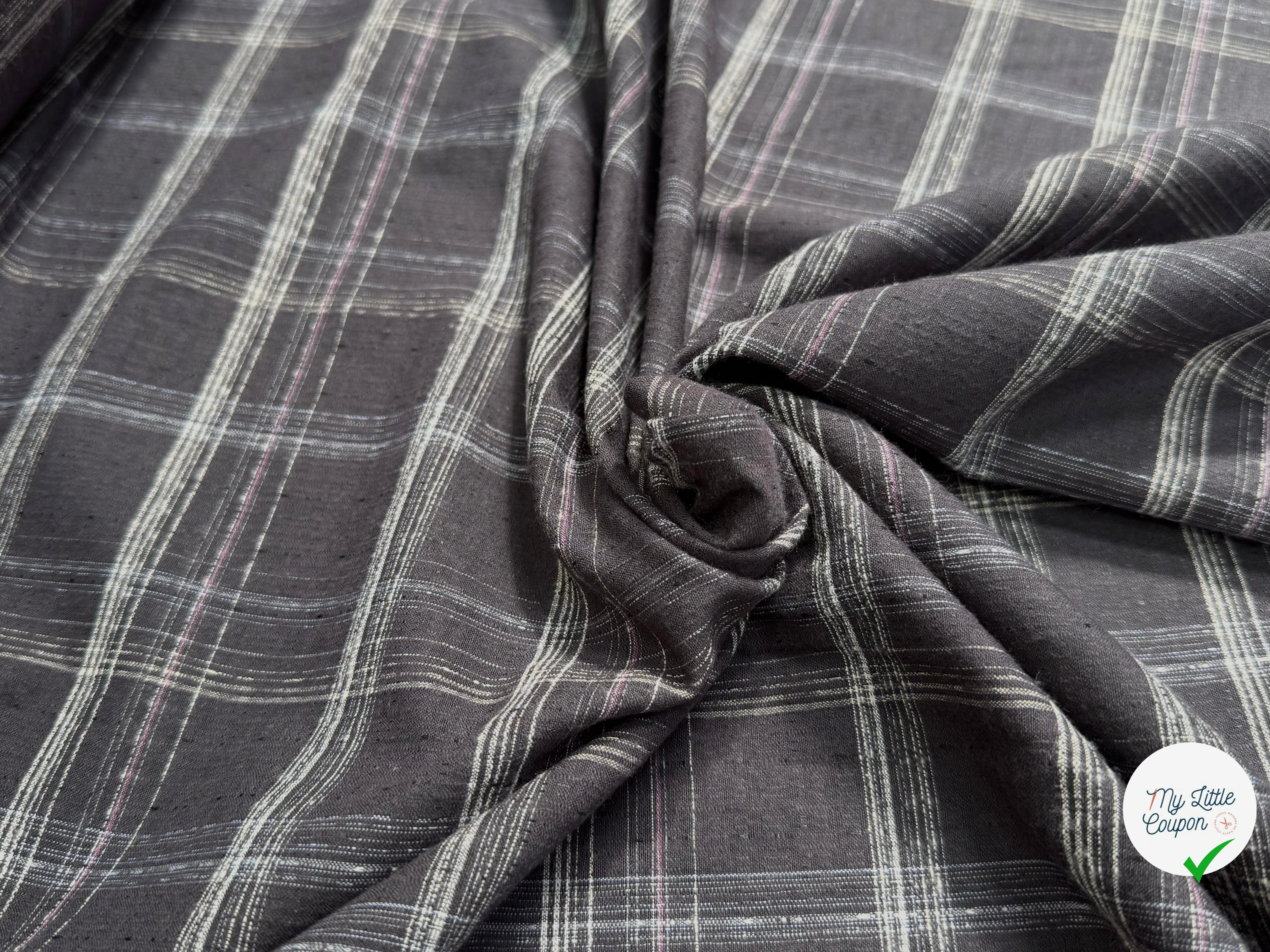 COTON CHEMISE LÉGÈREMENT DUVETEUX À CARREAUX GRIS NAVY - My Little Coupon