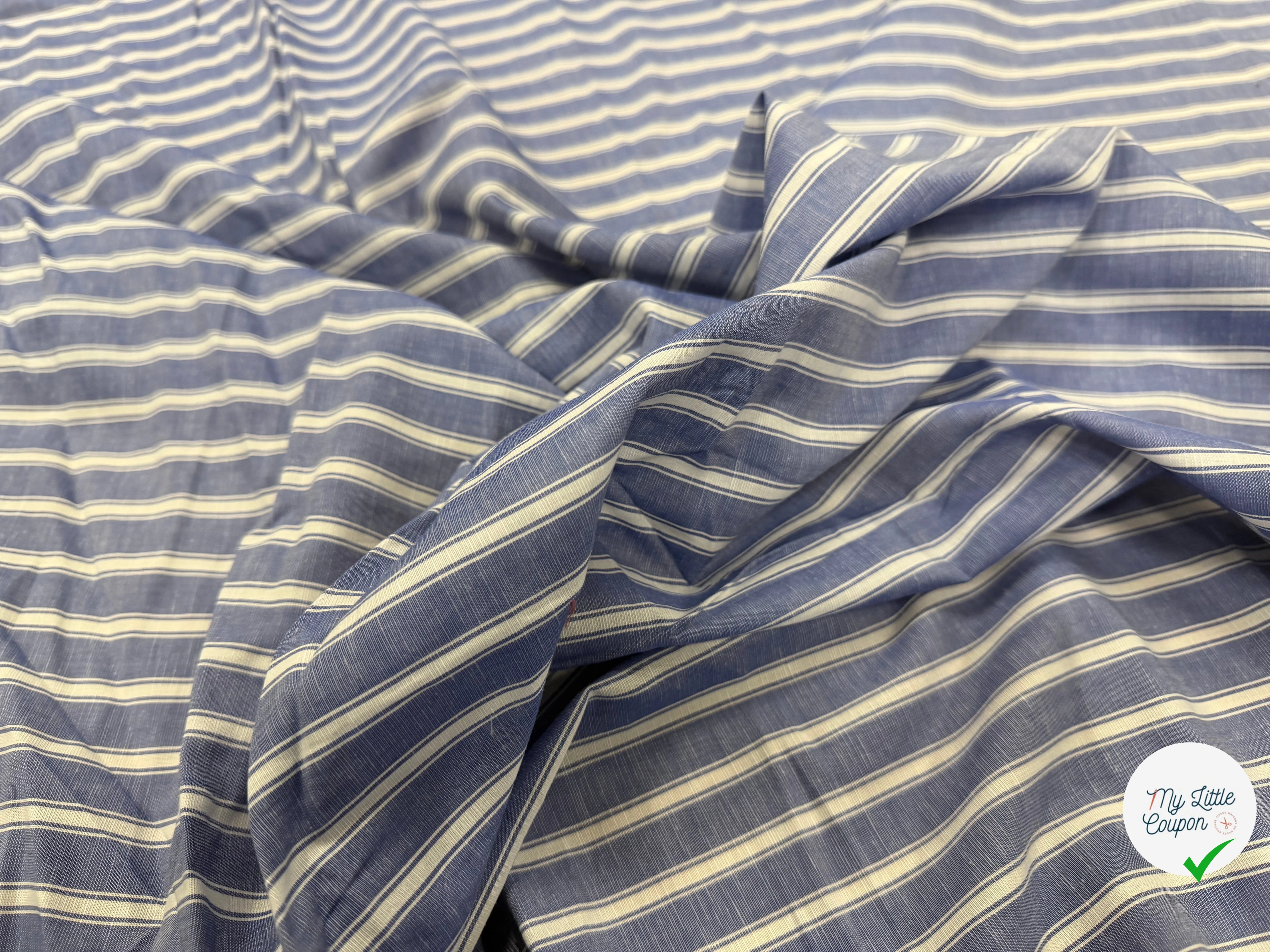 COTON CHEMISE RAYURES BLANCHES SUR BLEU - My Little Coupon