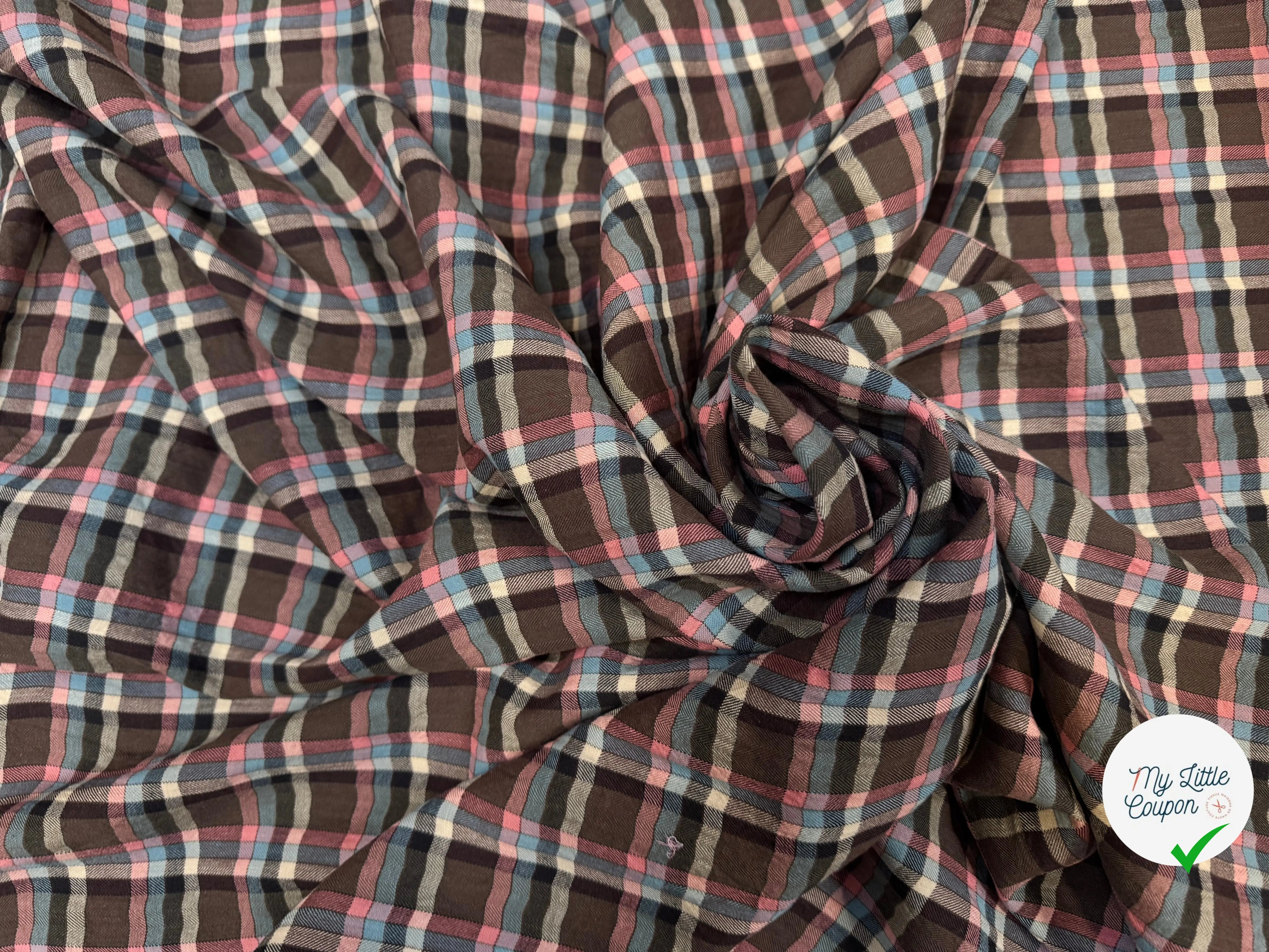 COTON CHEVRONS CARREAUX BLEU ET ROSE - My Little Coupon