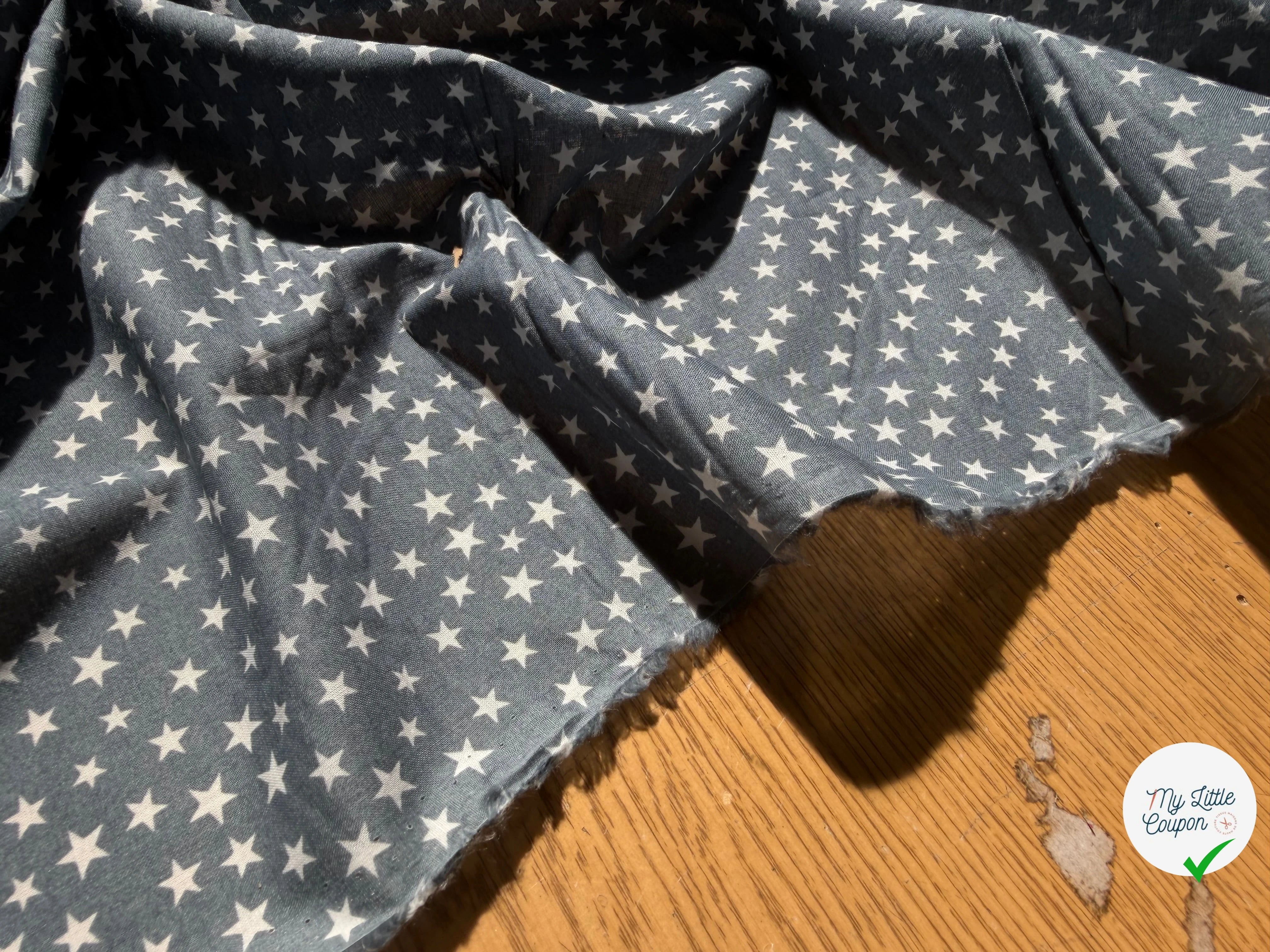 COTON ETOILES FOND BLEU GRIS - My Little Coupon