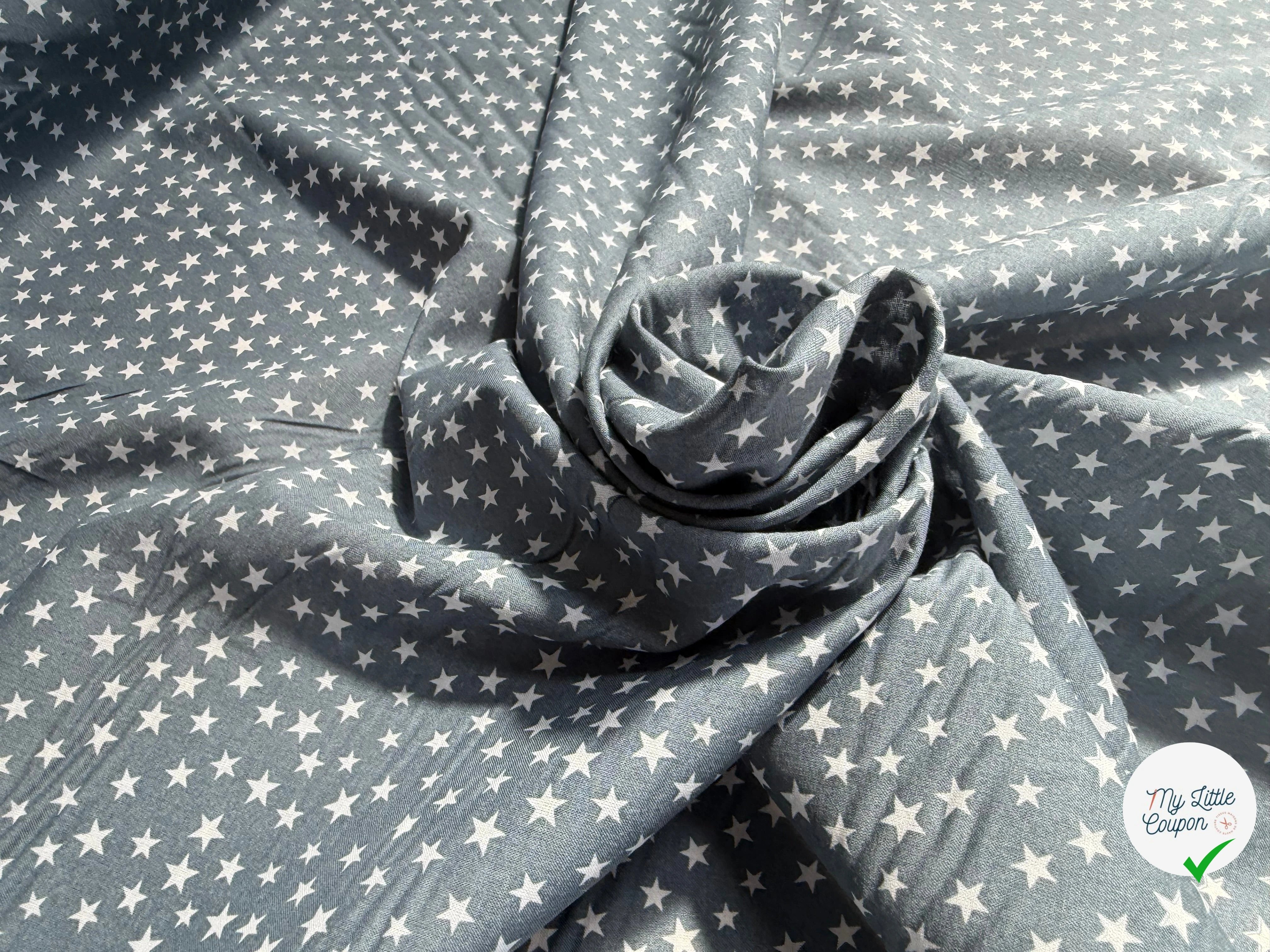COTON ETOILES FOND BLEU GRIS - My Little Coupon