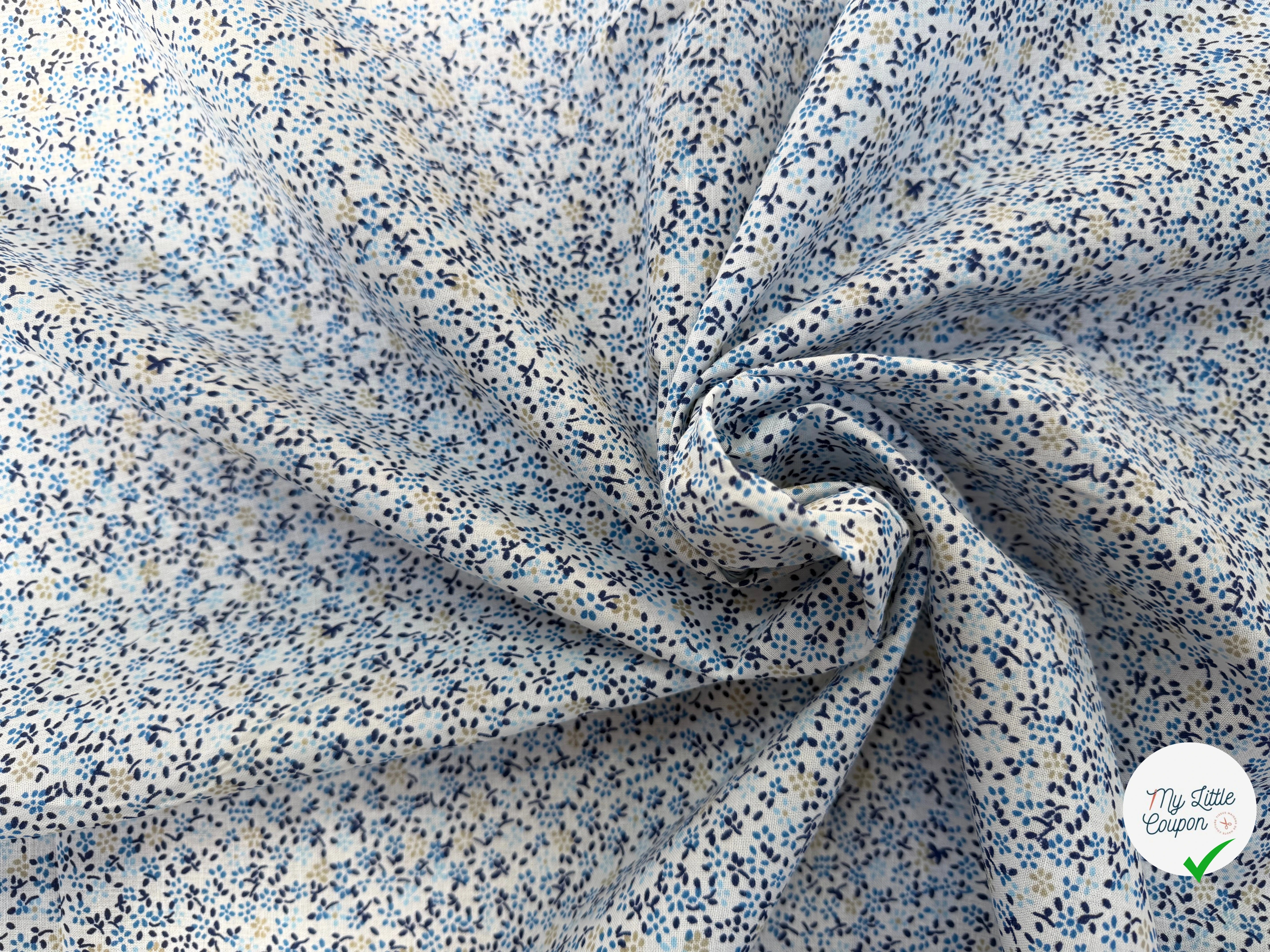 COTON FLEURS BLEU BLANC JAUNE - My Little Coupon
