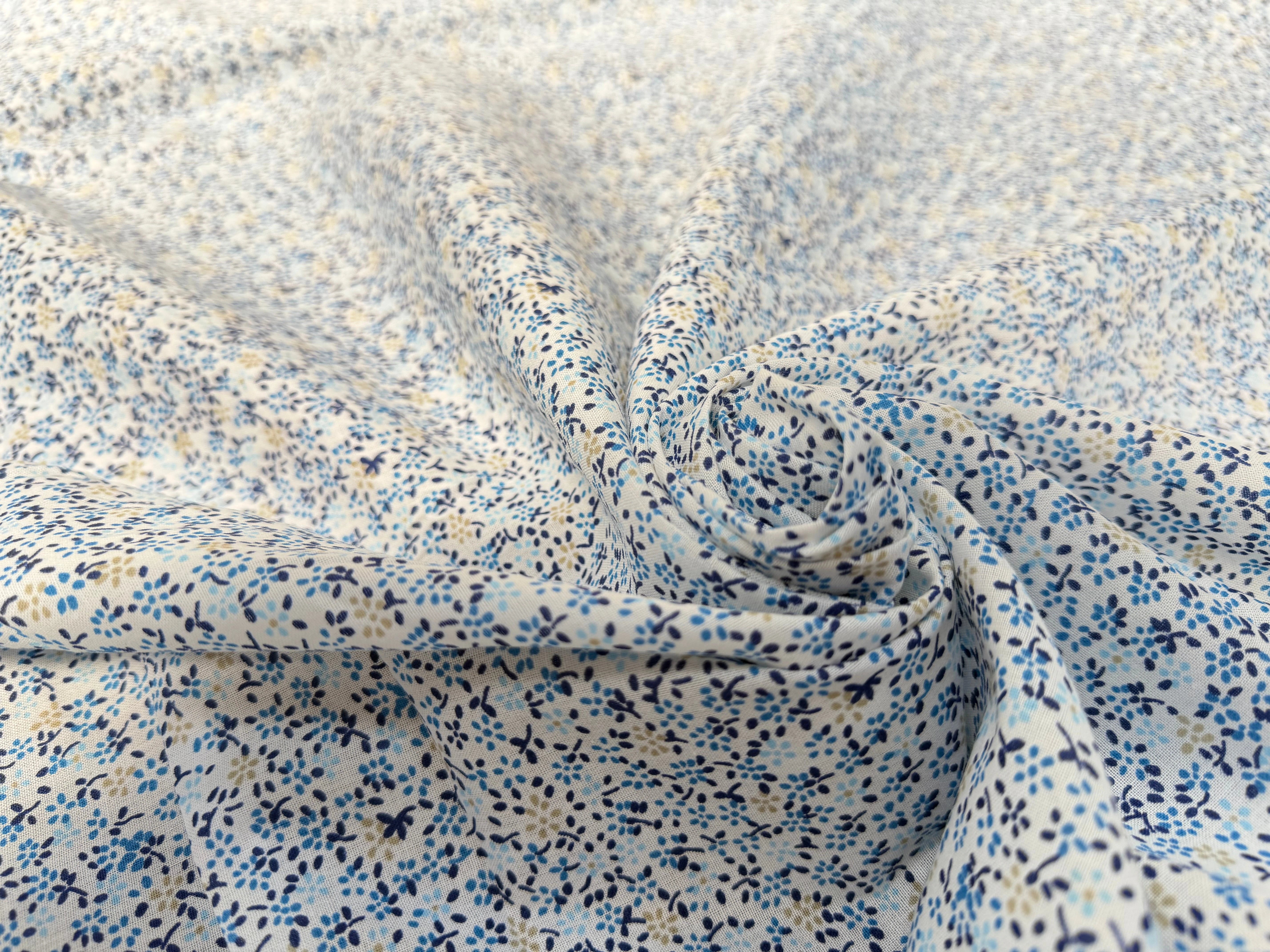 COTON FLEURS BLEU BLANC JAUNE - My Little Coupon