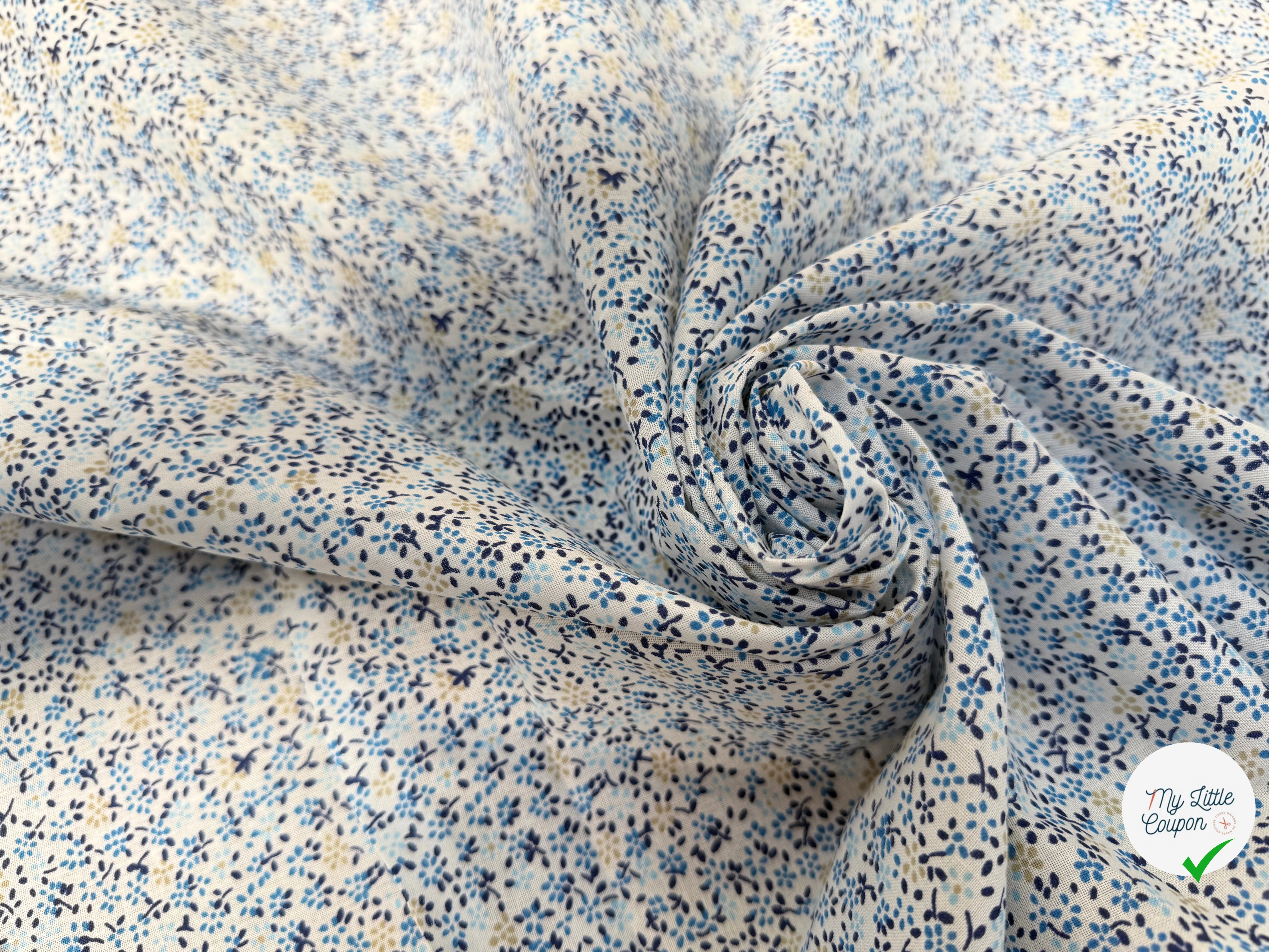 COTON FLEURS BLEU BLANC JAUNE - My Little Coupon