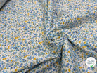 COTON FLEURS JAUNE BLEU FOND BLANC - My Little Coupon