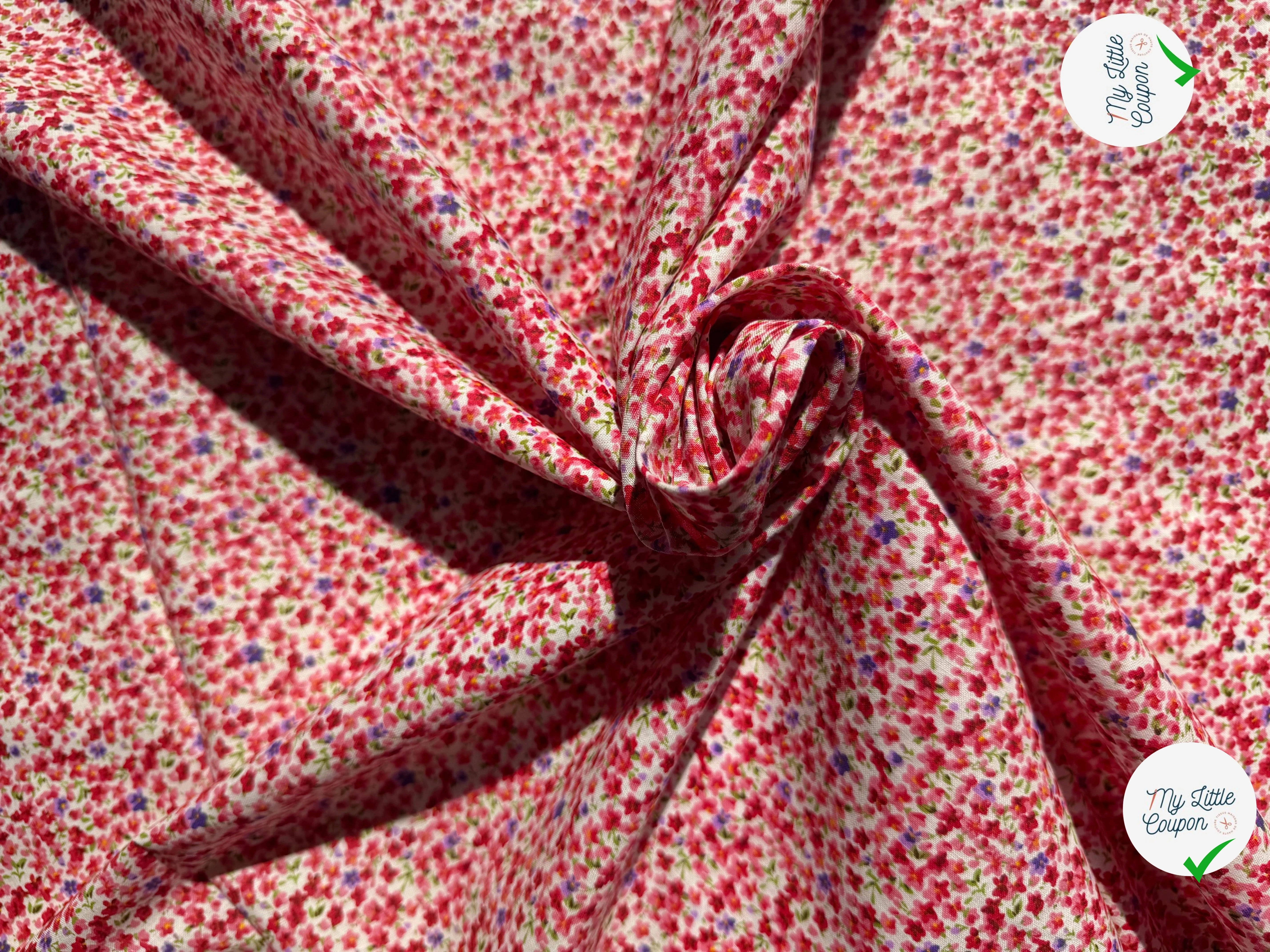 COTON FOND BLANC FLEURS ROUGES - My Little Coupon