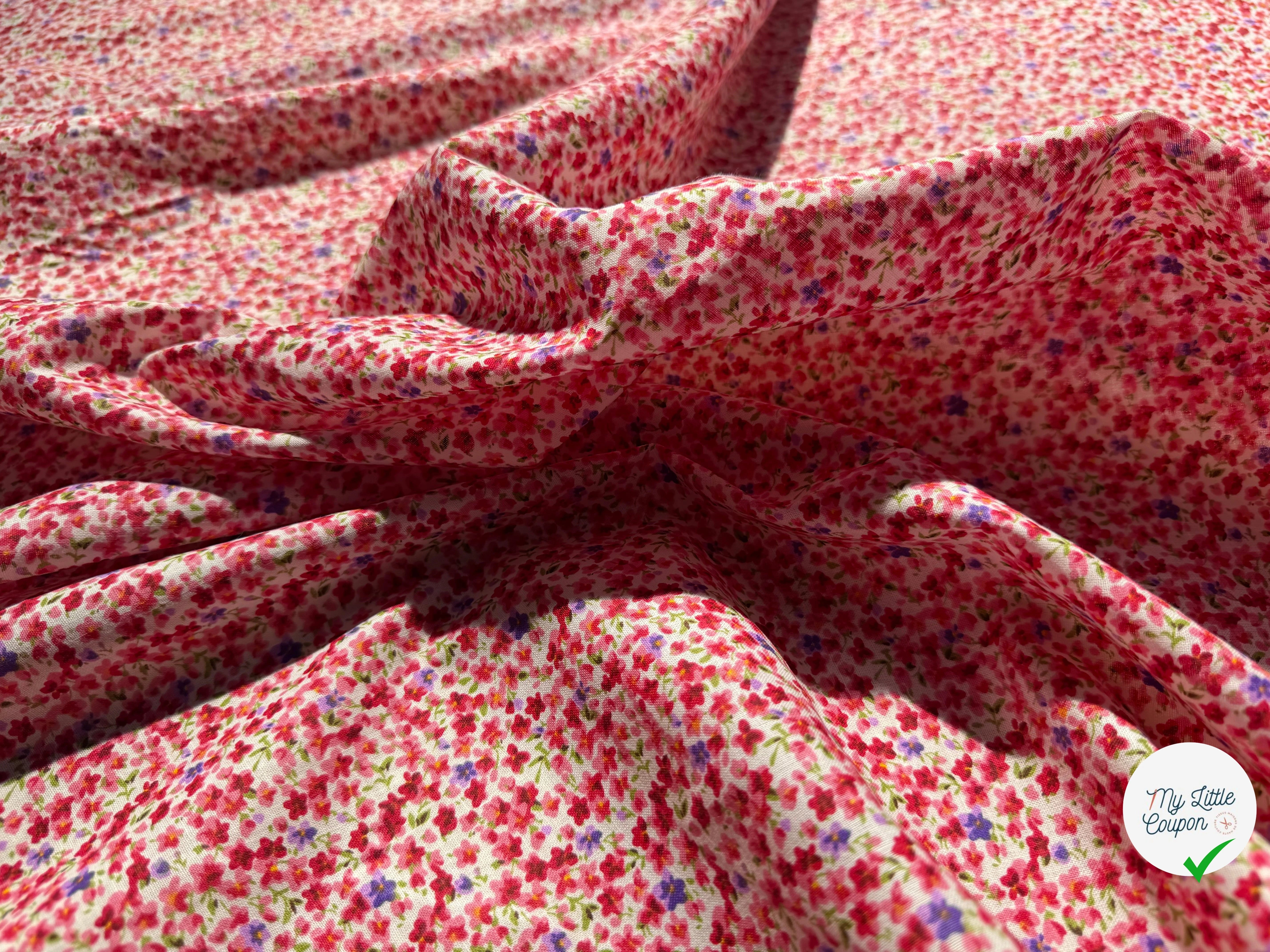 COTON FOND BLANC FLEURS ROUGES - My Little Coupon