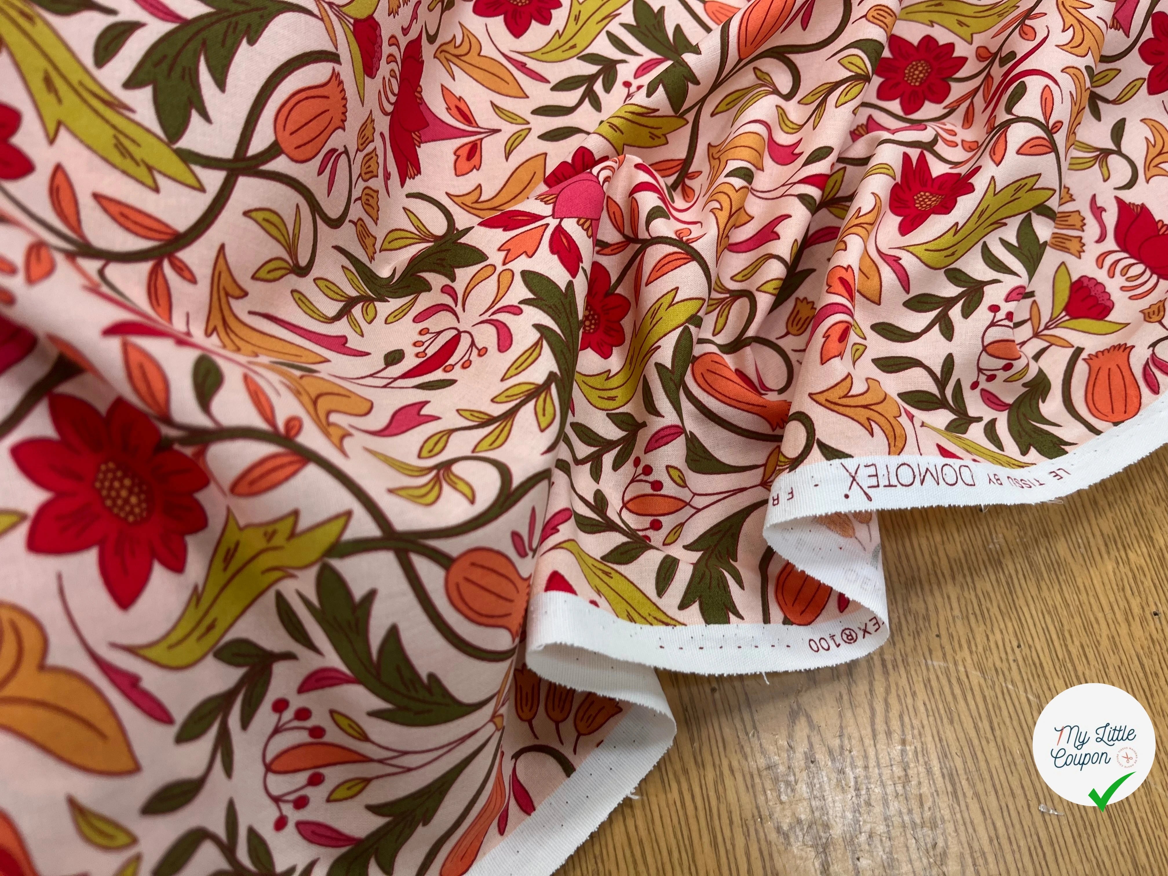 COTON IMPRIMÉ ALPHONSE PÊCHE / ROSE - My Little Coupon