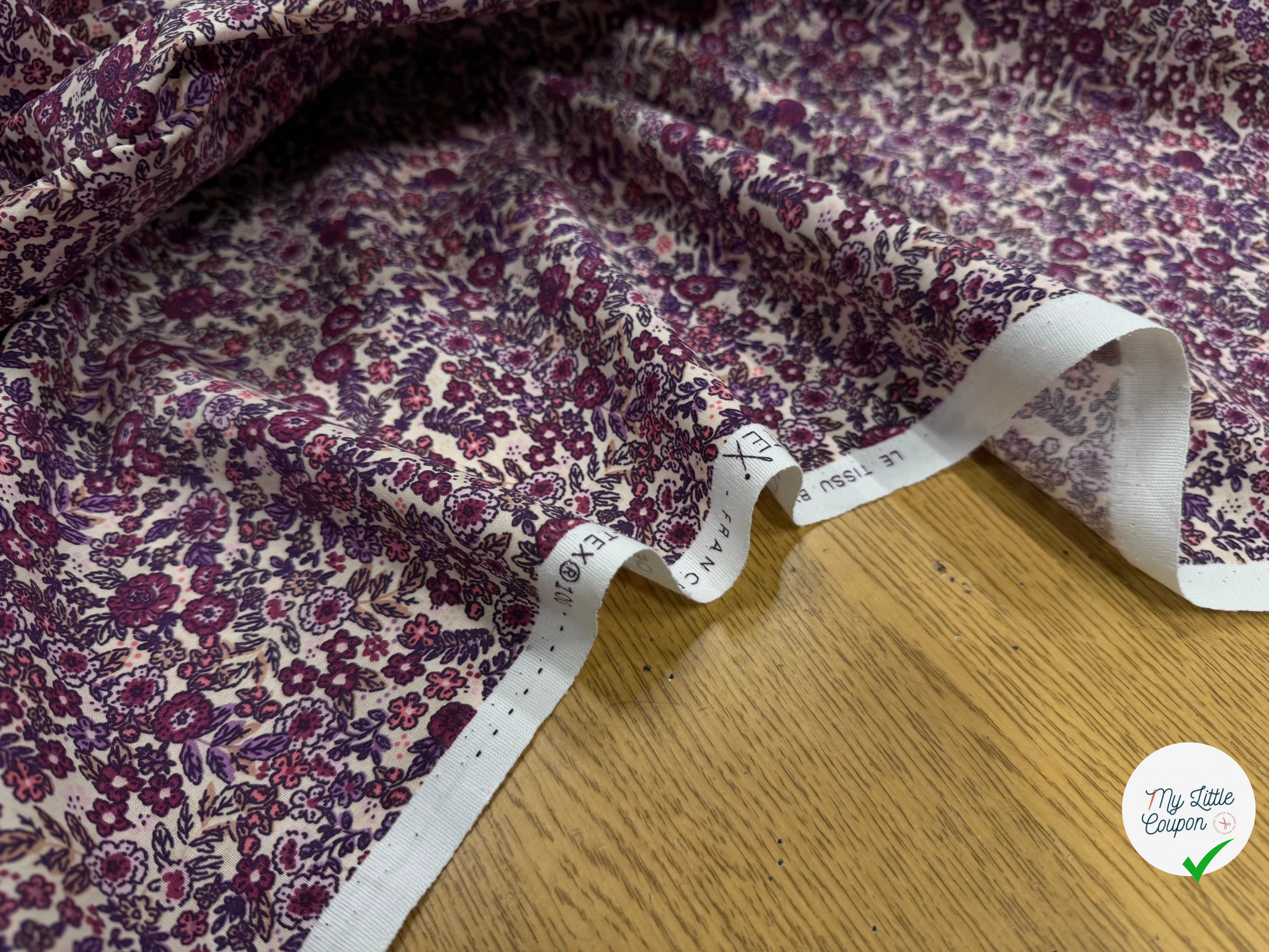COTON IMPRIMÉ BARBARA ECRU / VIOLET - My Little Coupon