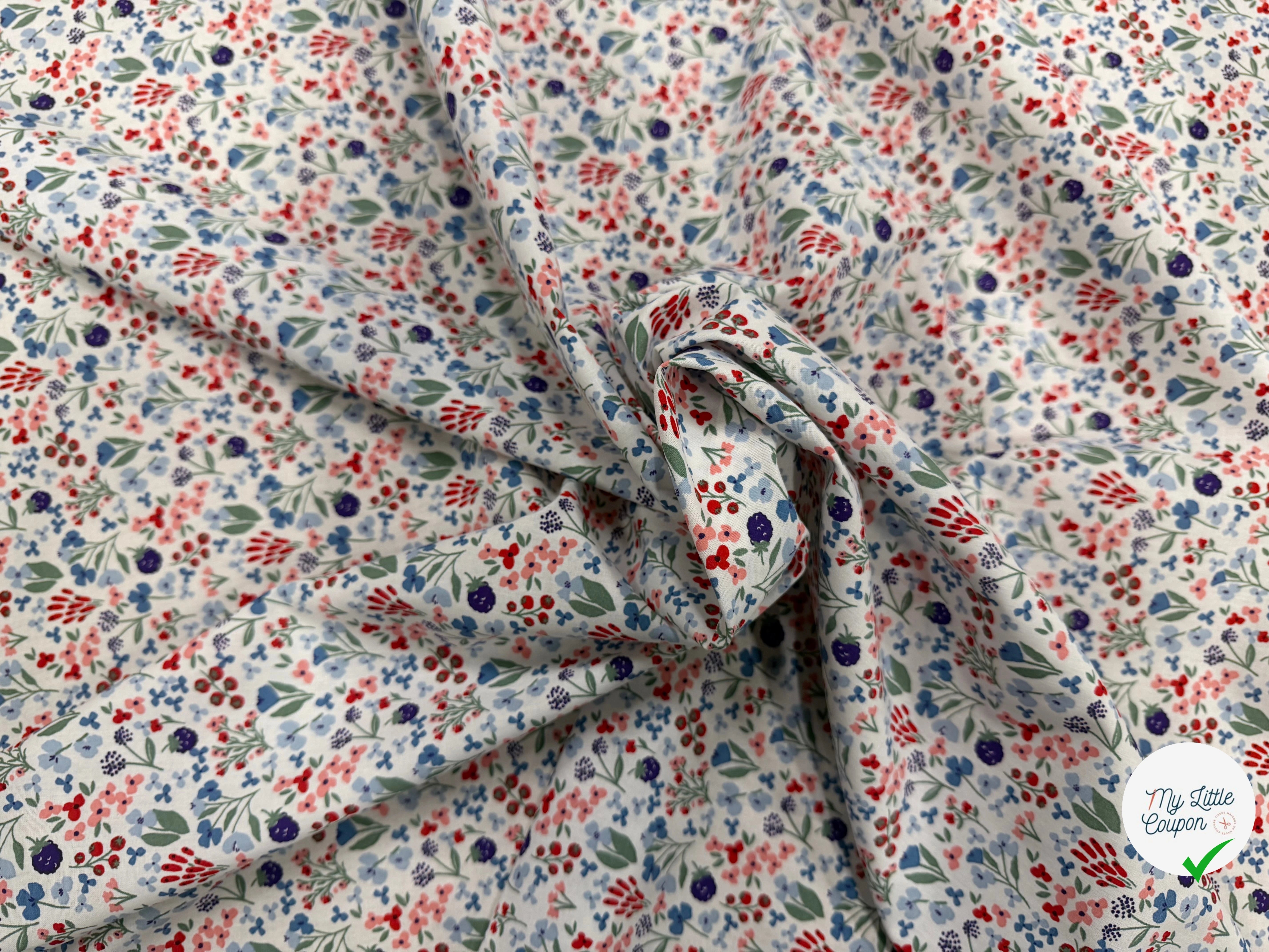 COTON IMPRIMÉ CELINE BLANC / BLEU OEK - My Little Coupon