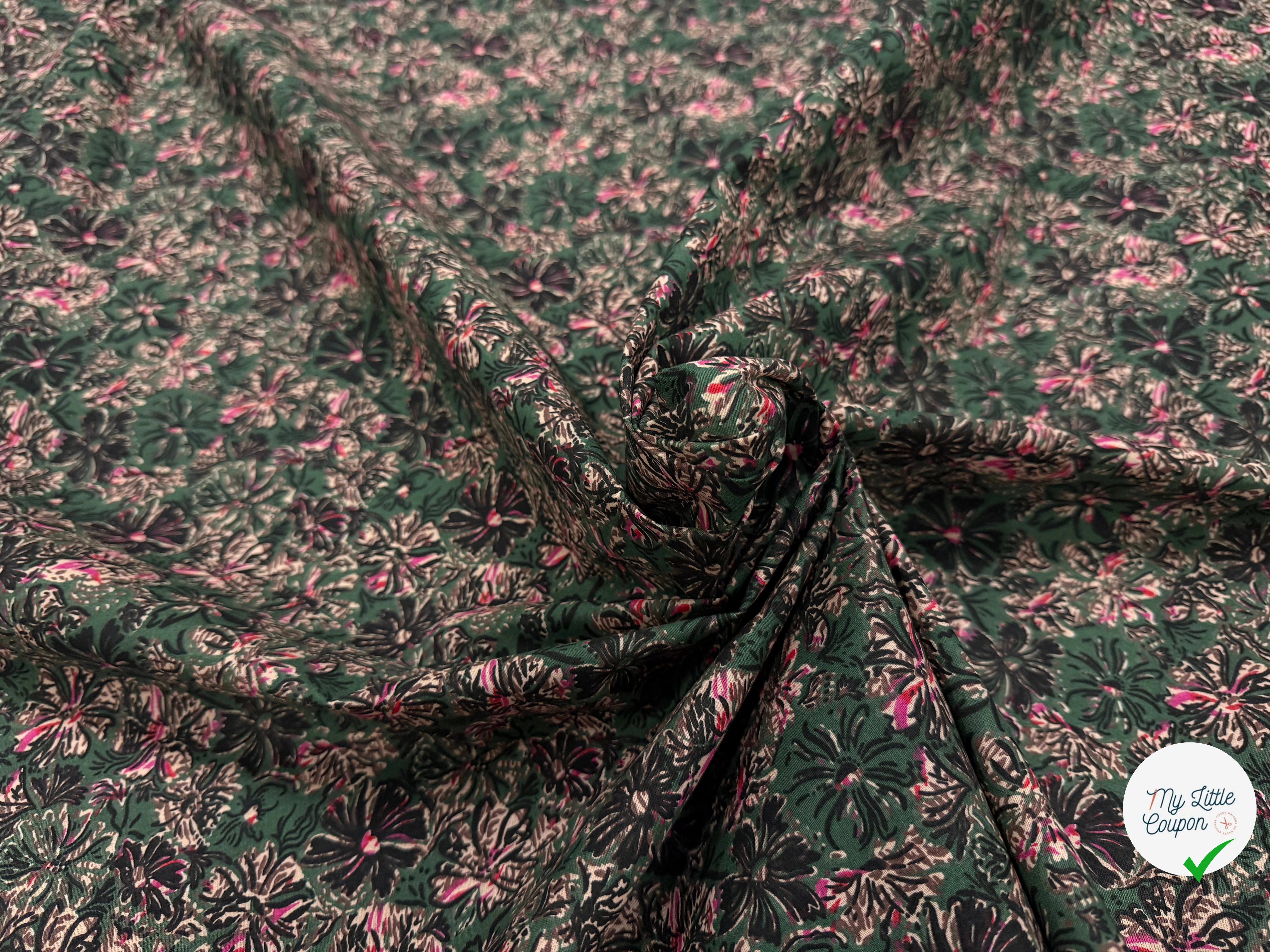 COTON IMPRIMÉ ENZA VERT / ROSE - My Little Coupon