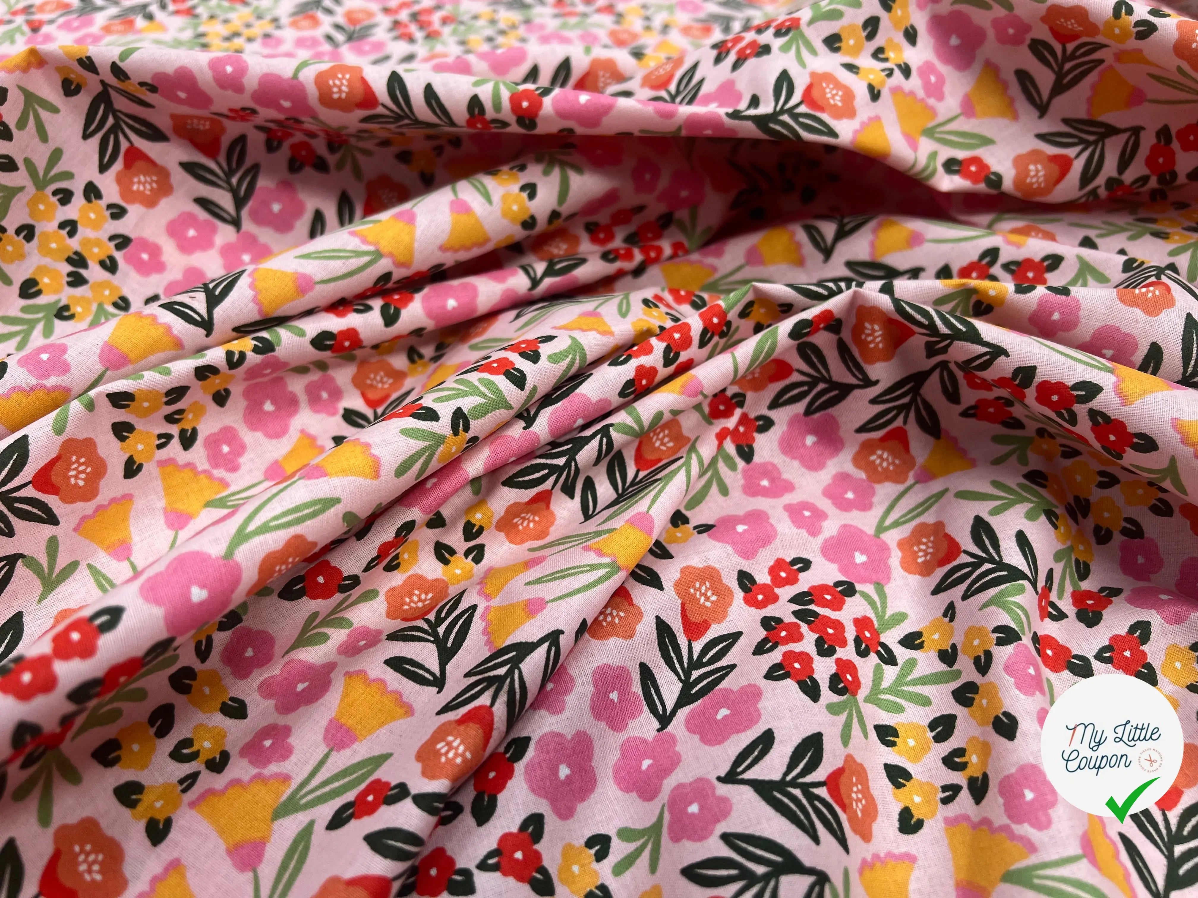 COTON IMPRIMÉ FLEURS MARTINE ROSE / VERT 1B L1 150 - My Little Coupon