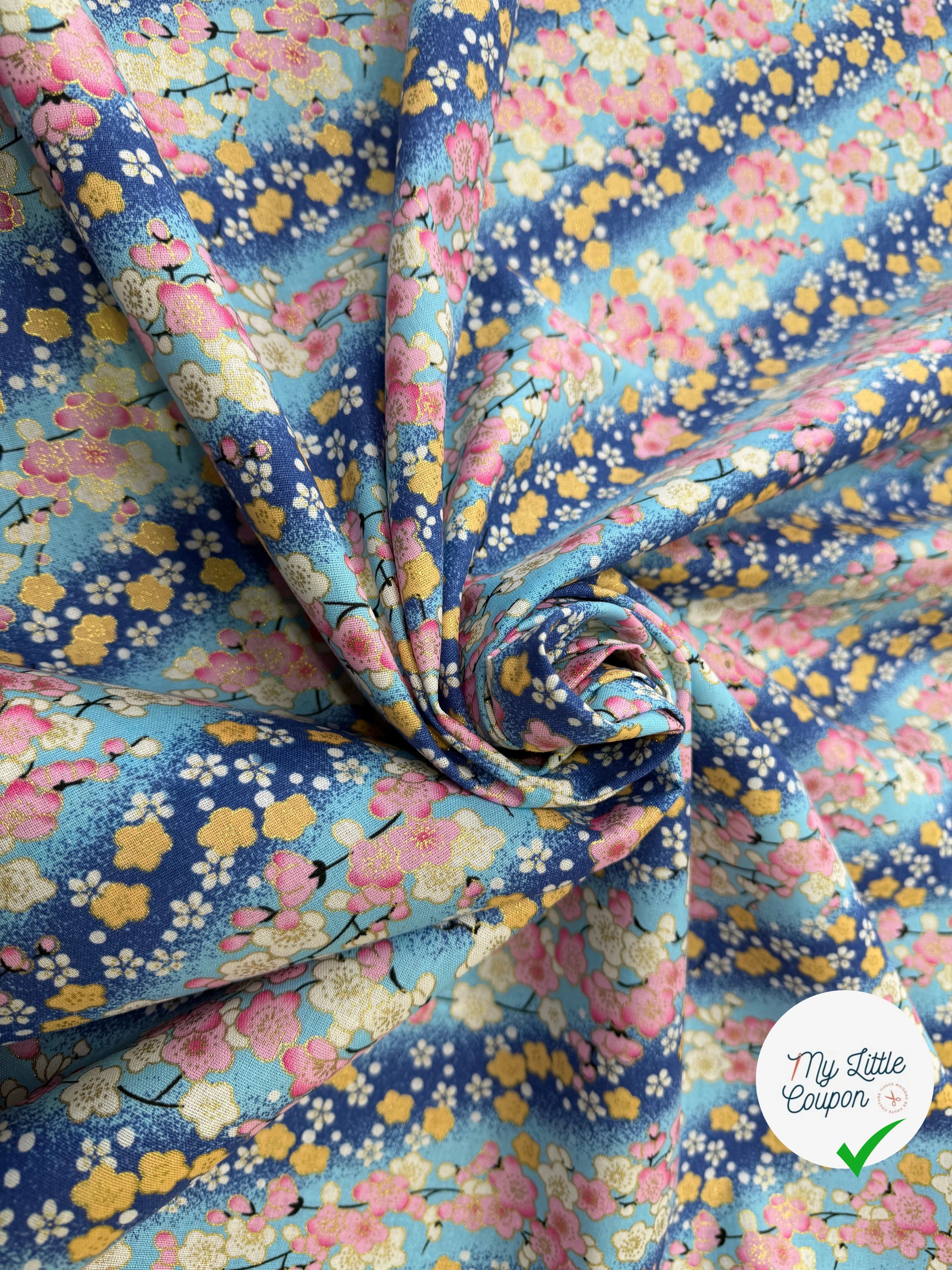 COTON IMPRIMÉ FOIL 08 BLEU 145 CM - My Little Coupon