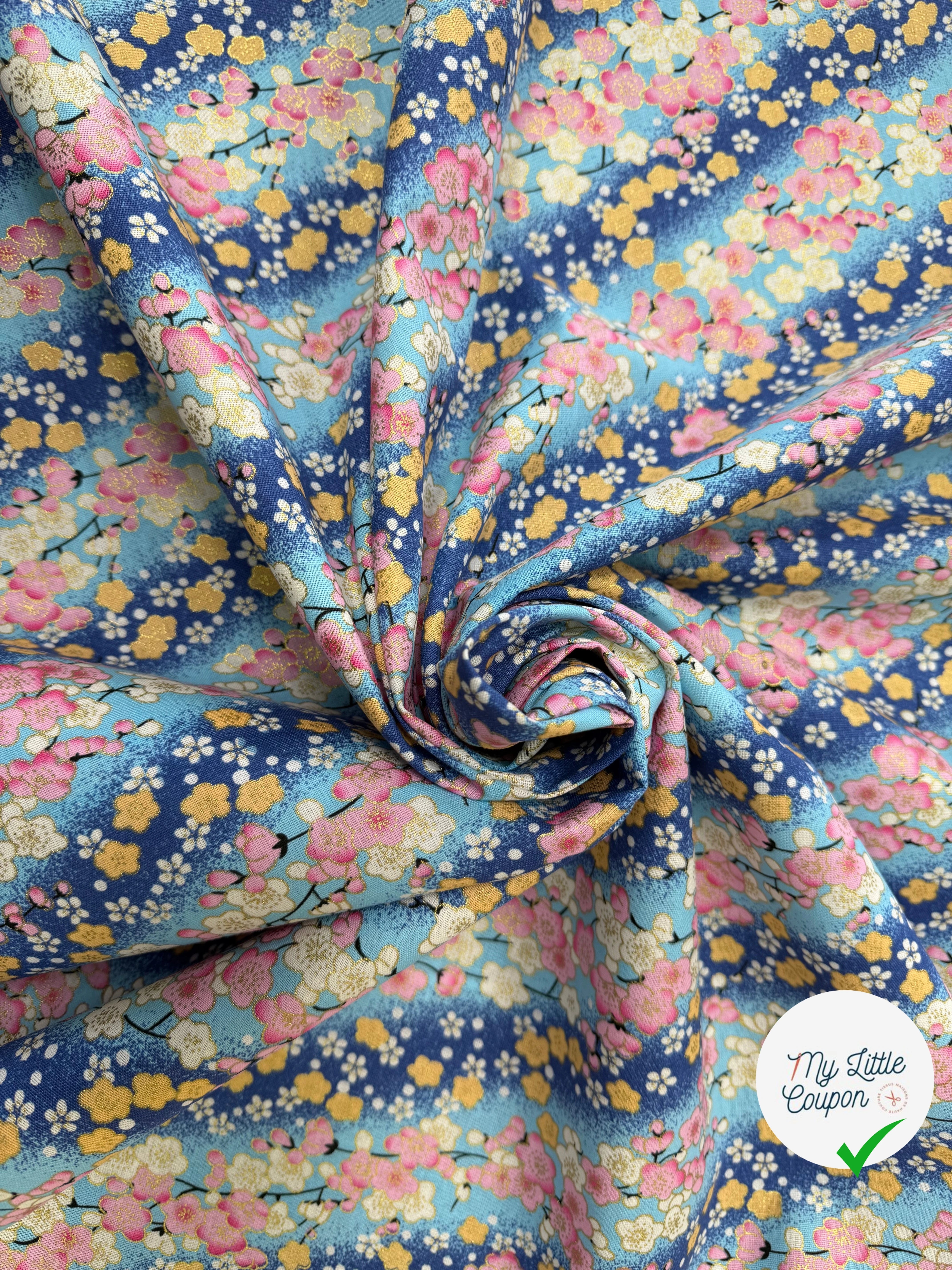 COTON IMPRIMÉ FOIL 08 BLEU 145 CM - My Little Coupon