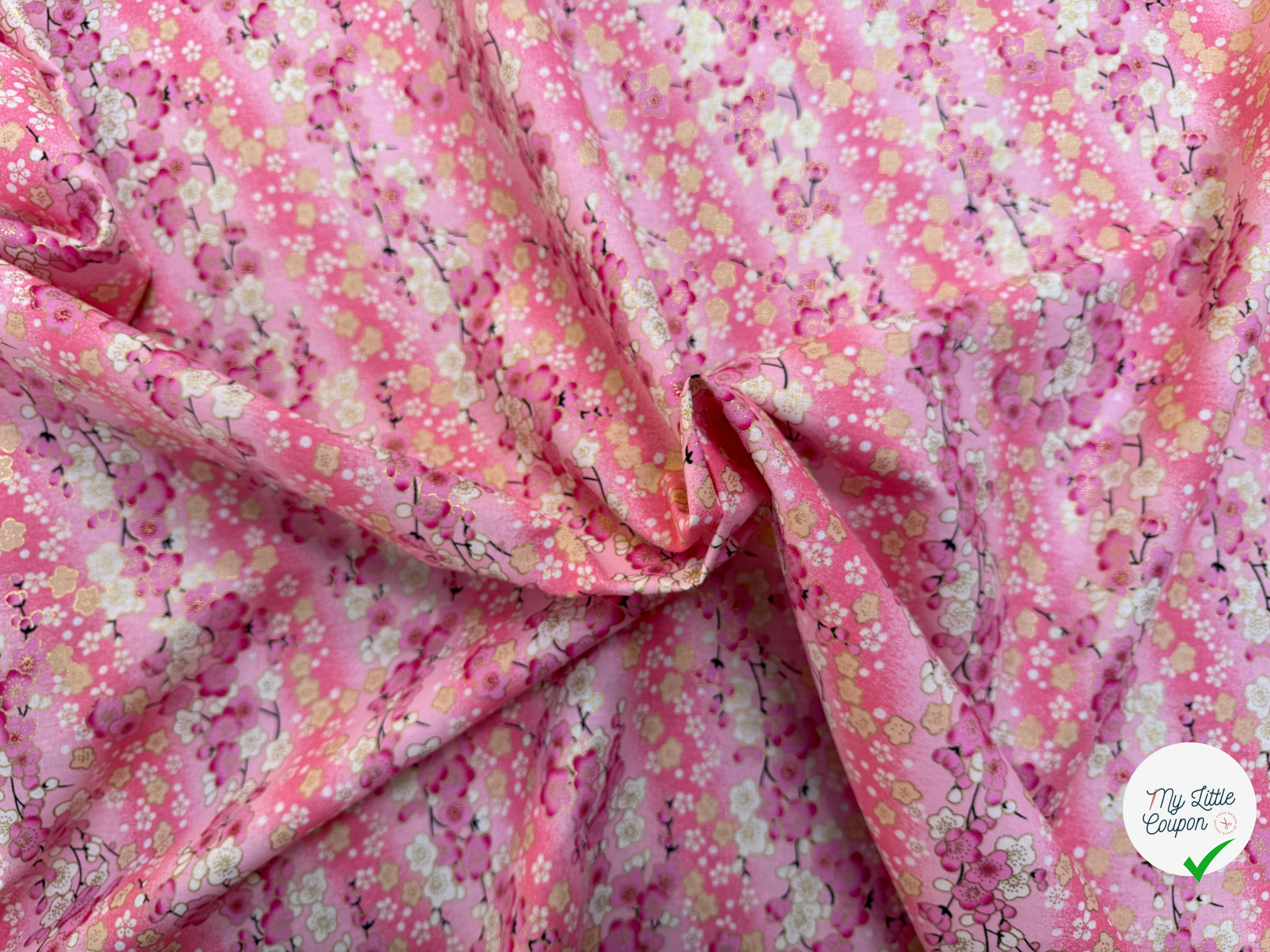 COTON IMPRIMÉ FOIL 09 ROSE 145 CM - My Little Coupon