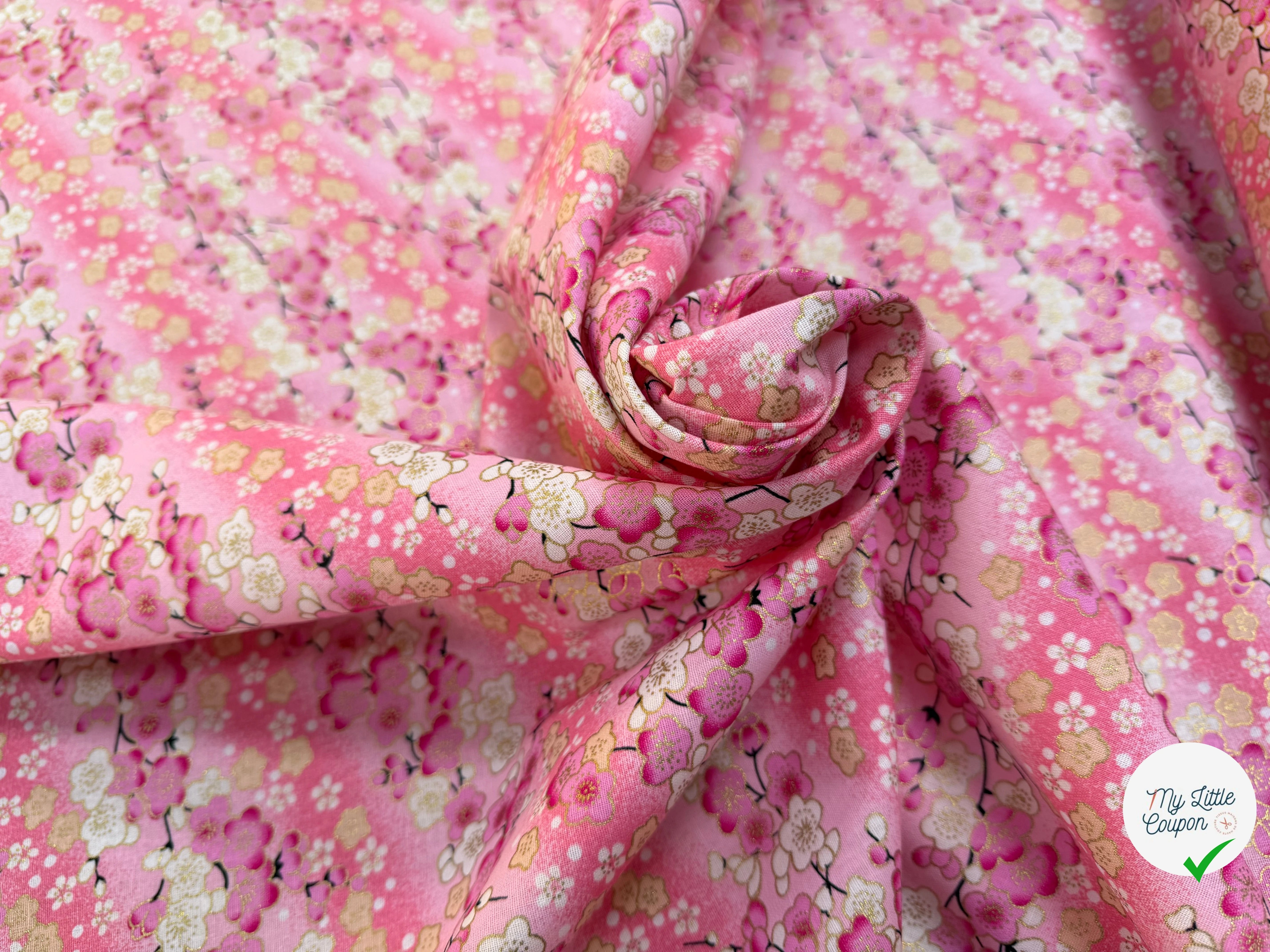 COTON IMPRIMÉ FOIL 09 ROSE 145 CM - My Little Coupon