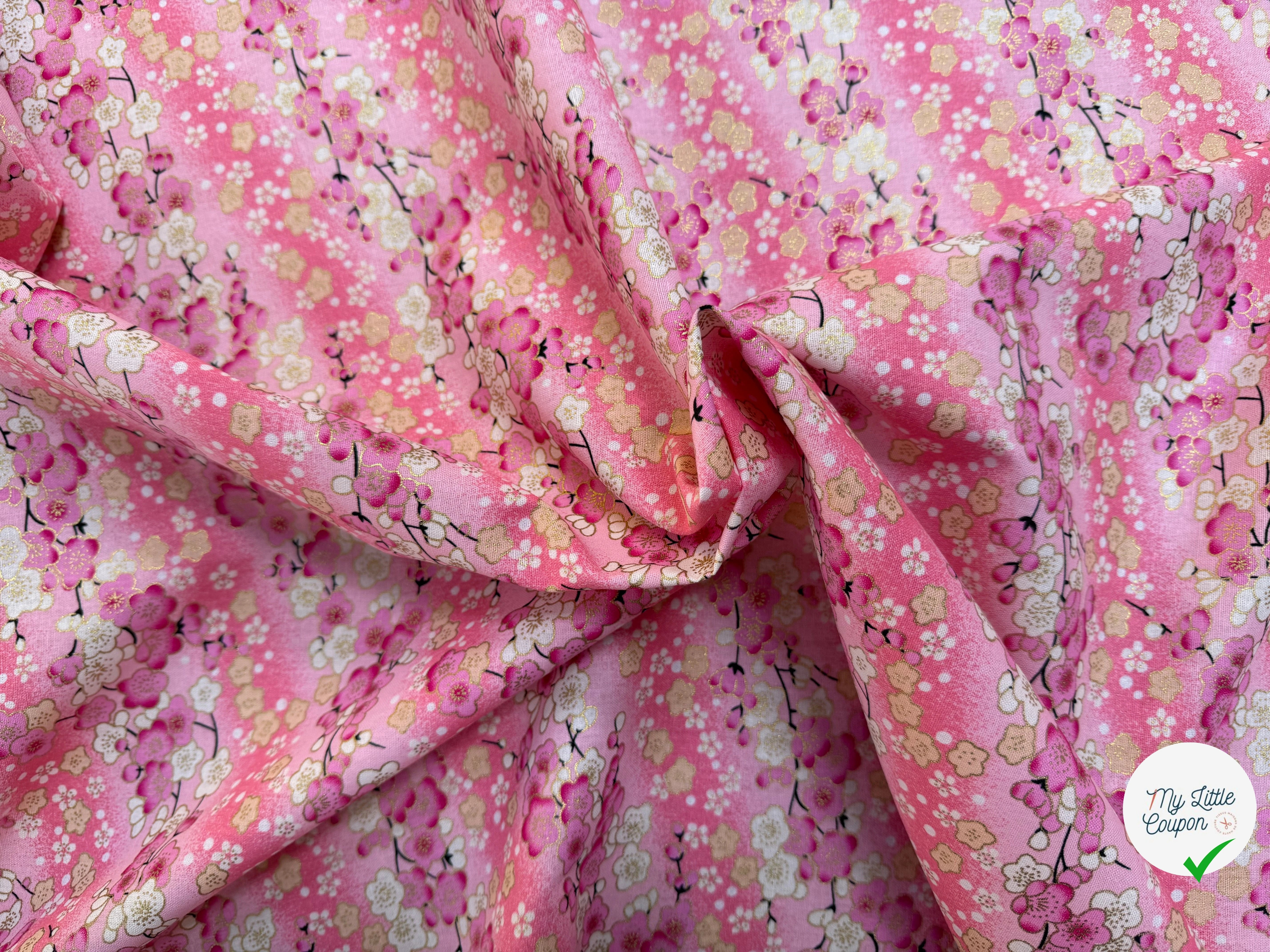 COTON IMPRIMÉ FOIL 09 ROSE 145 CM - My Little Coupon
