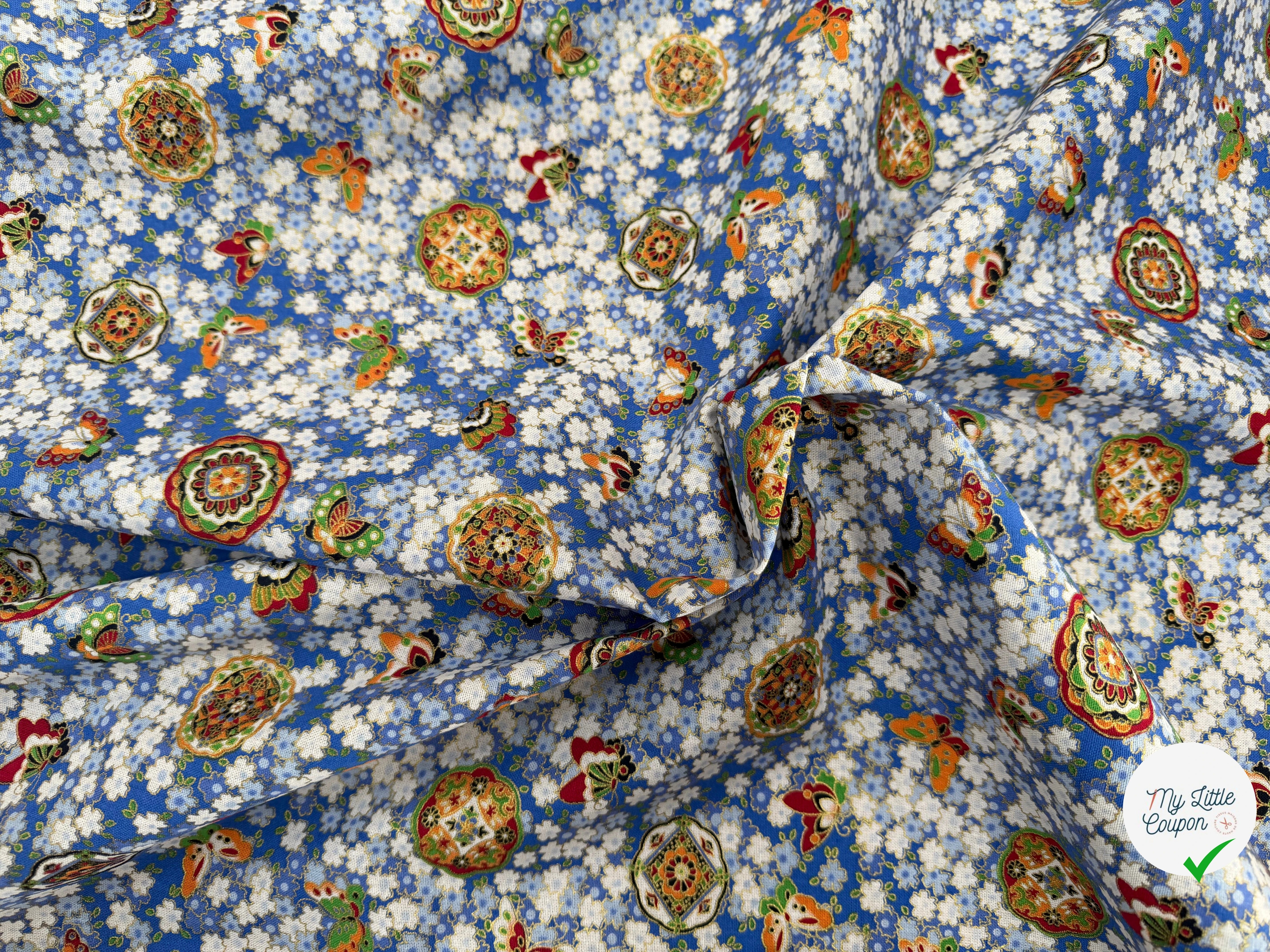COTON IMPRIMÉ FOIL 16 BLEU 145 CM - My Little Coupon