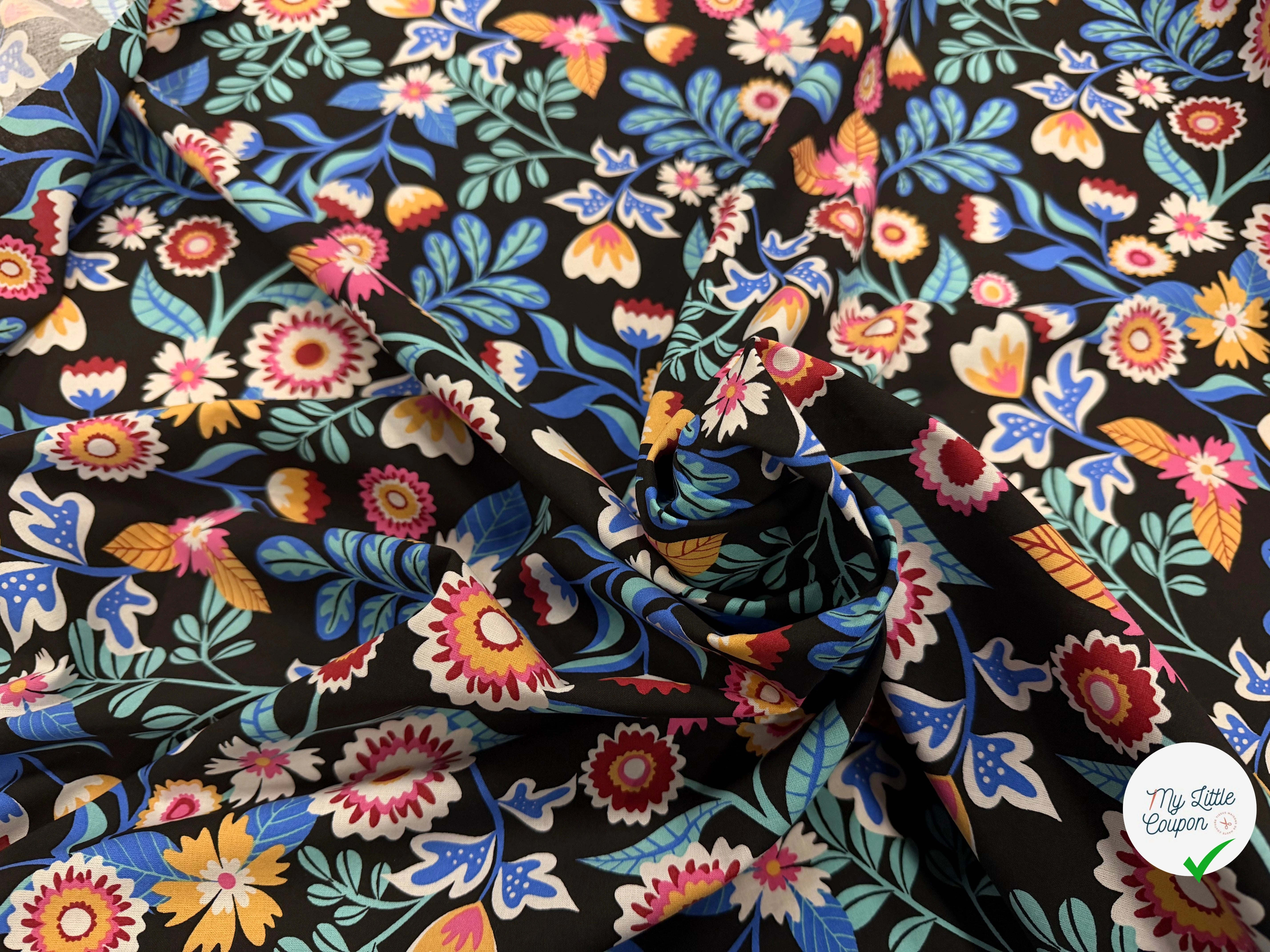 COTON IMPRIMÉ KALERIA NOIR / BLEU - My Little Coupon