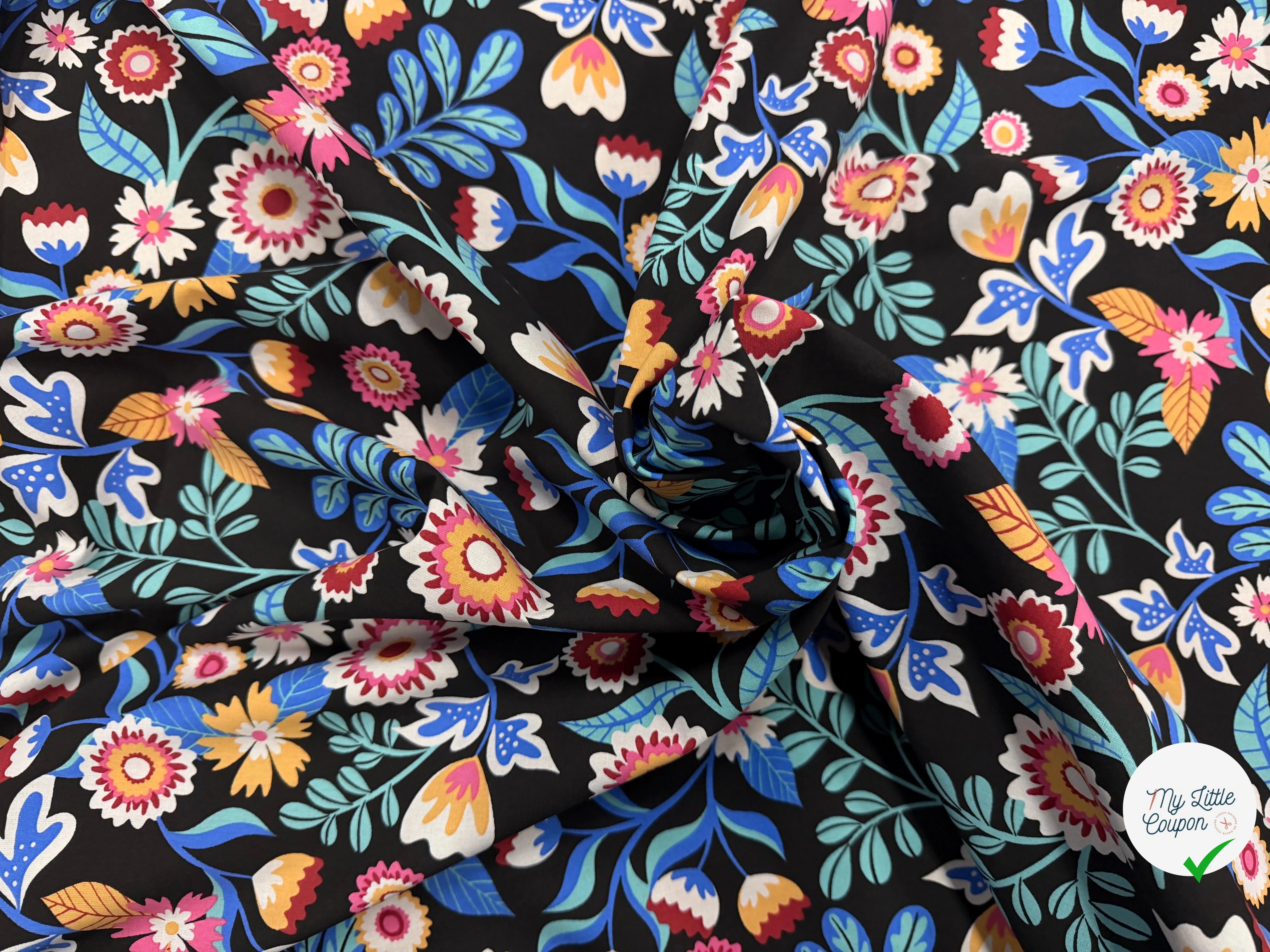 COTON IMPRIMÉ KALERIA NOIR / BLEU - My Little Coupon