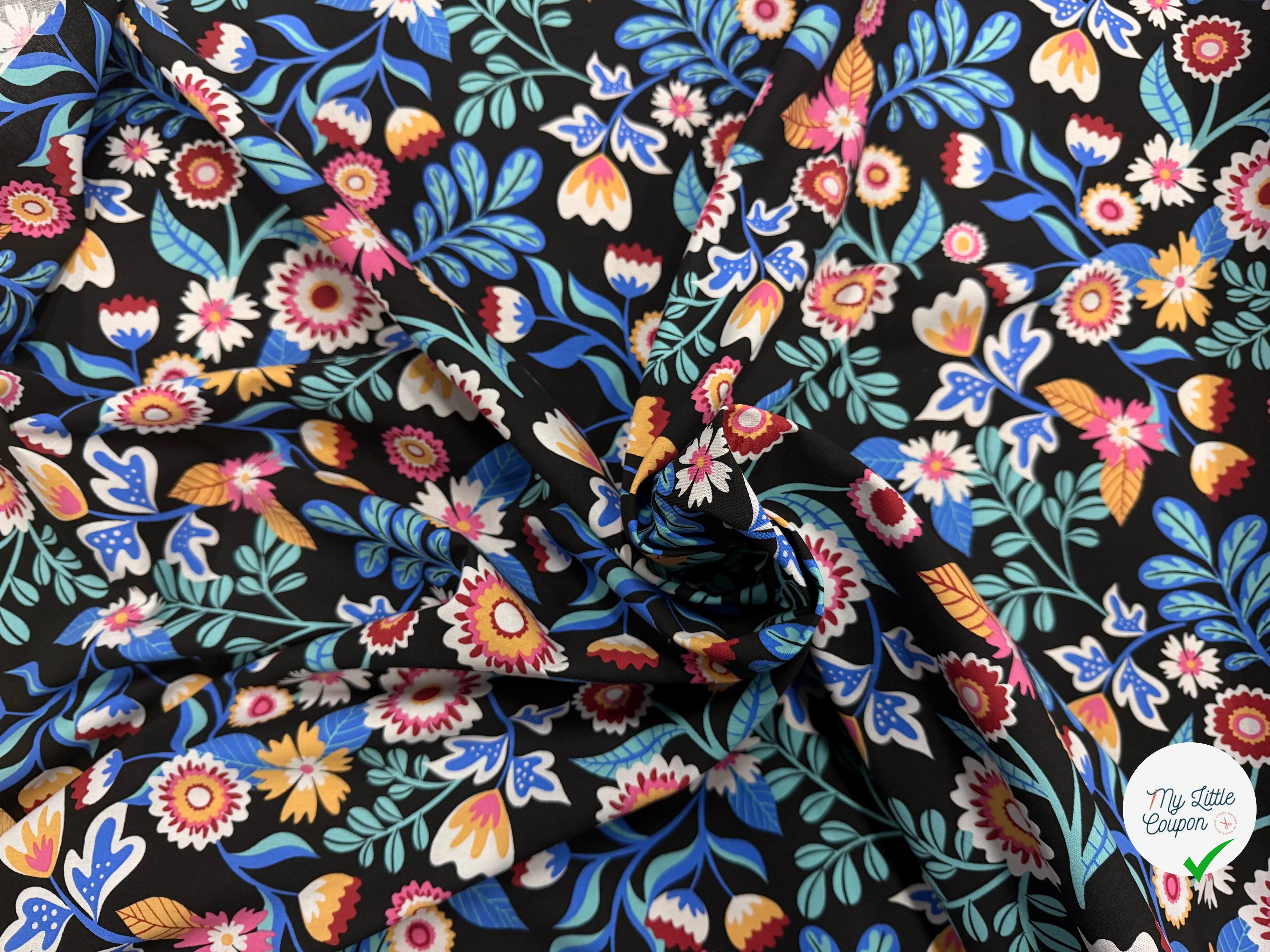 COTON IMPRIMÉ KALERIA NOIR / BLEU - My Little Coupon