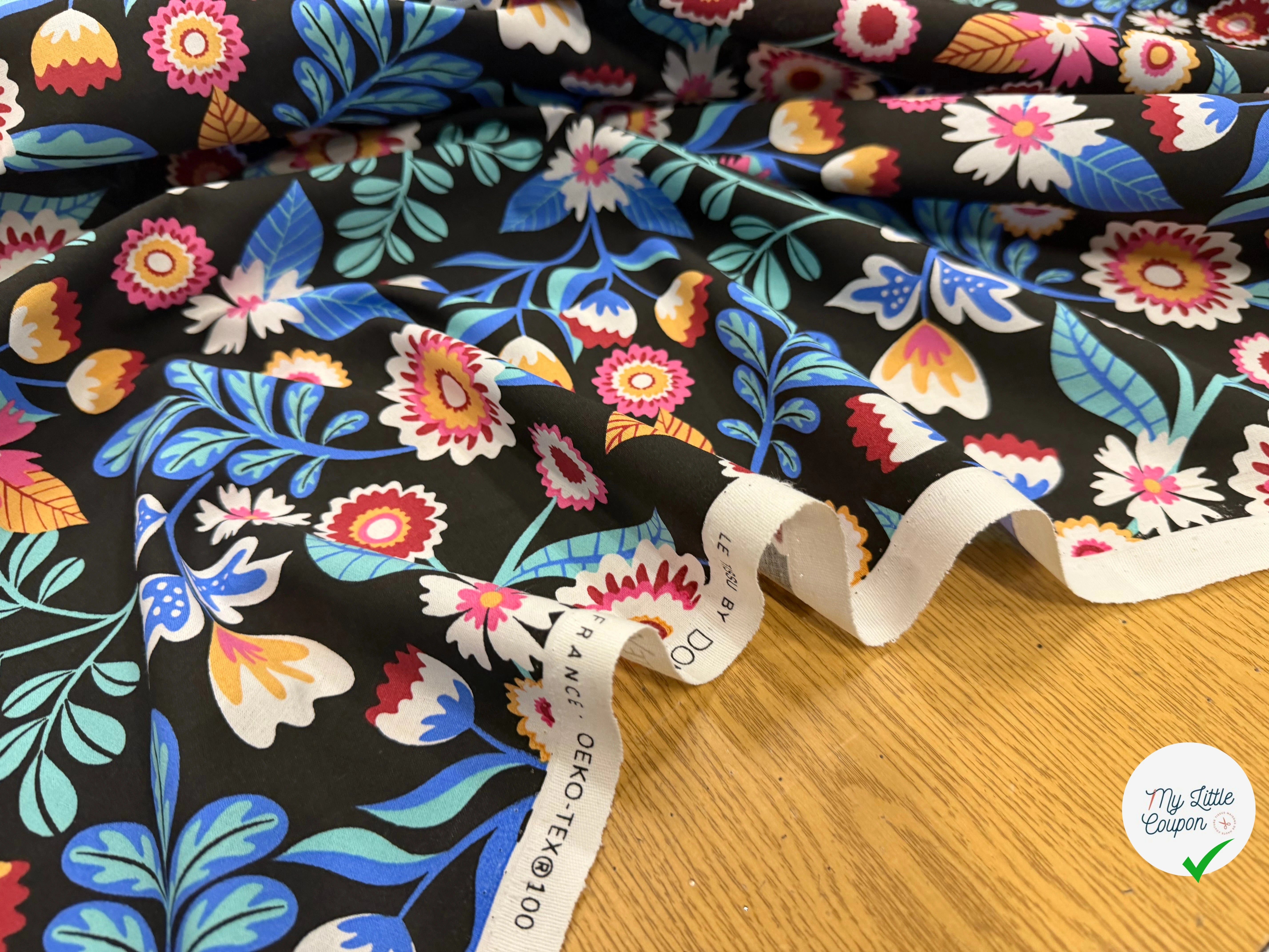 COTÓN IMPRESO KALERIA NEGRO / AZUL - My Little Coupon