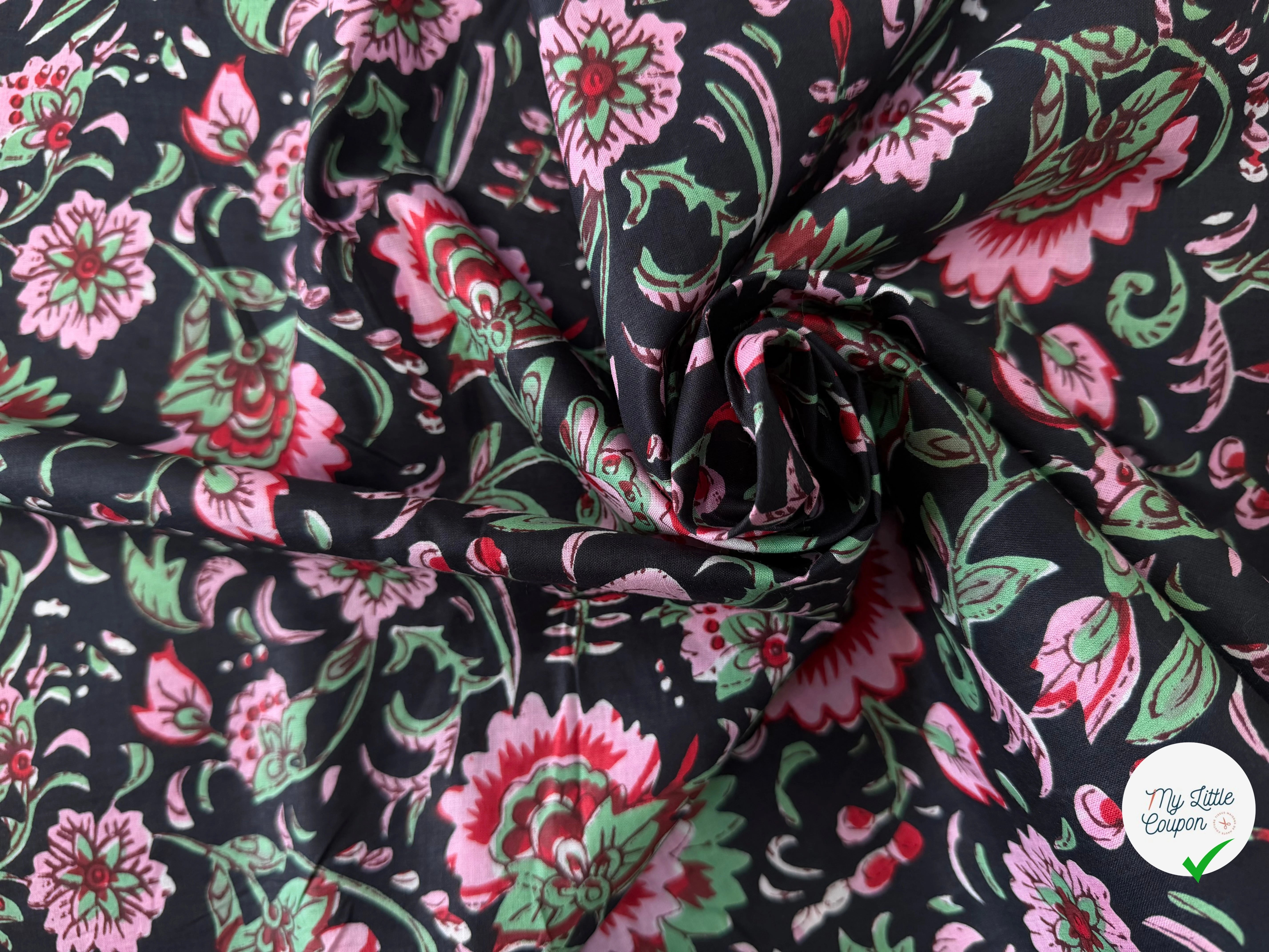 COTON INDIEN TAJ-MAHAL 008 NOIR LAIZE 110 - My Little Coupon