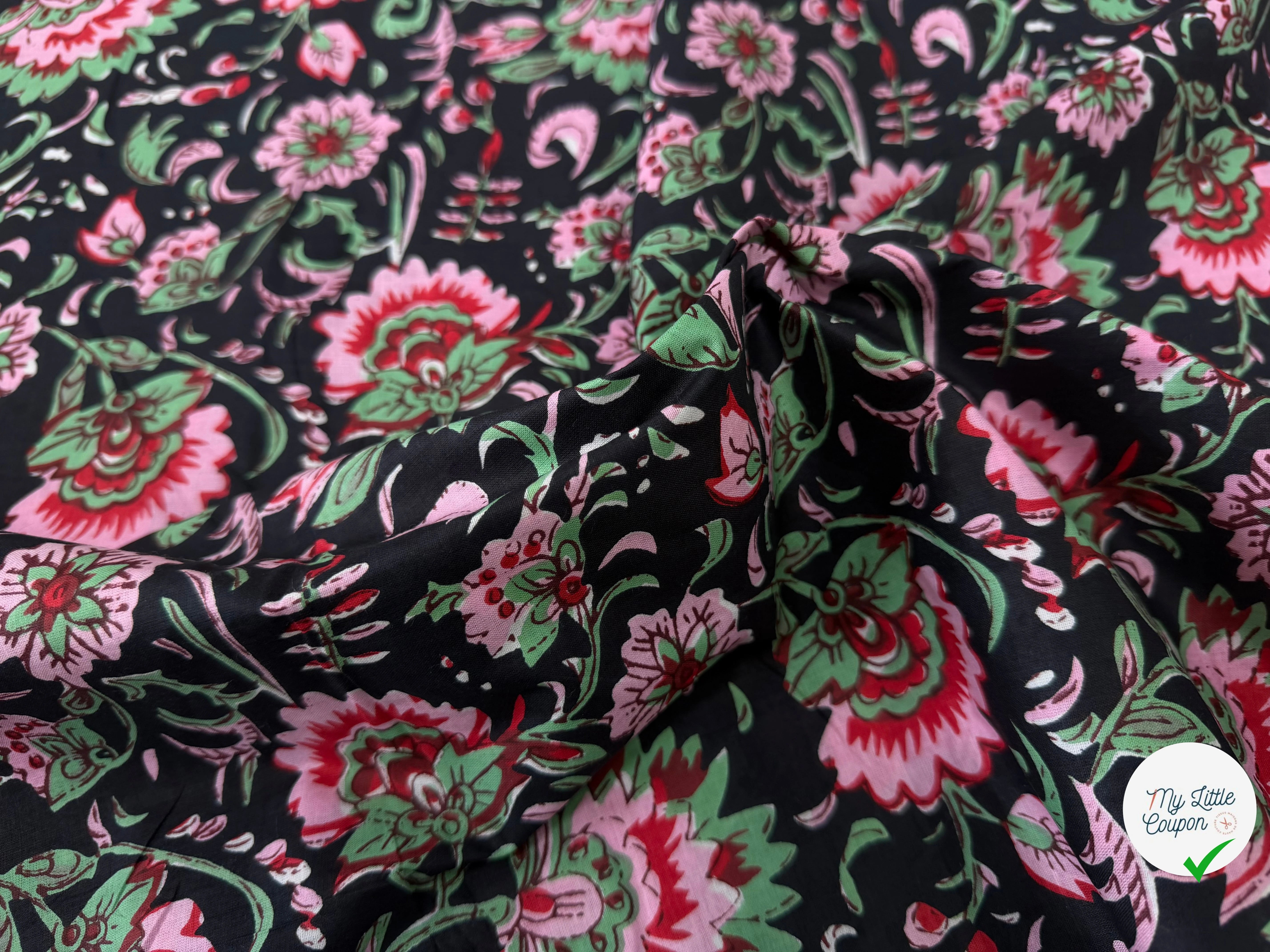 COTON INDIEN TAJ-MAHAL 008 NOIR LAIZE 110 - My Little Coupon