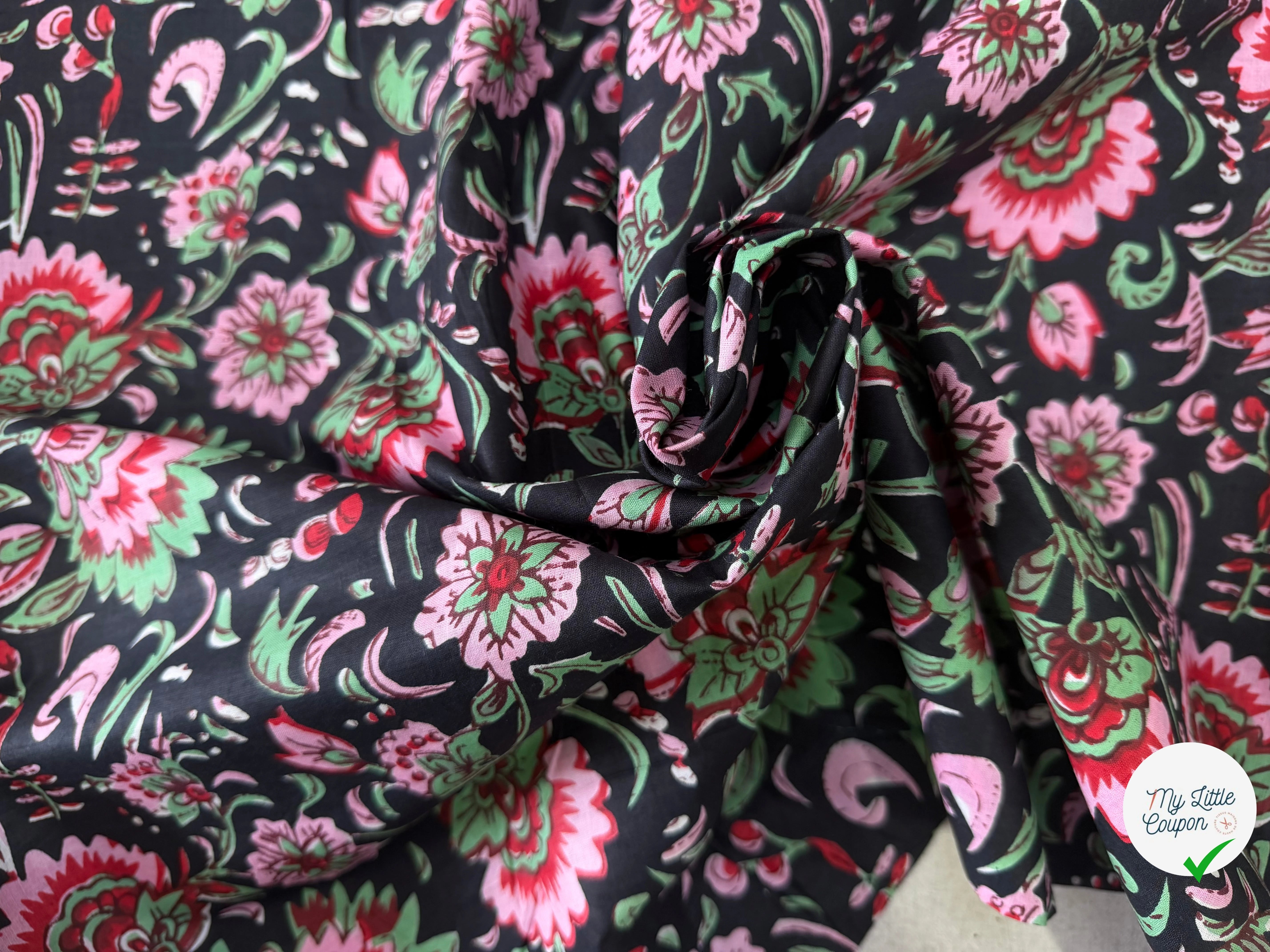COTON INDIEN TAJ-MAHAL 008 NOIR LAIZE 110 - My Little Coupon