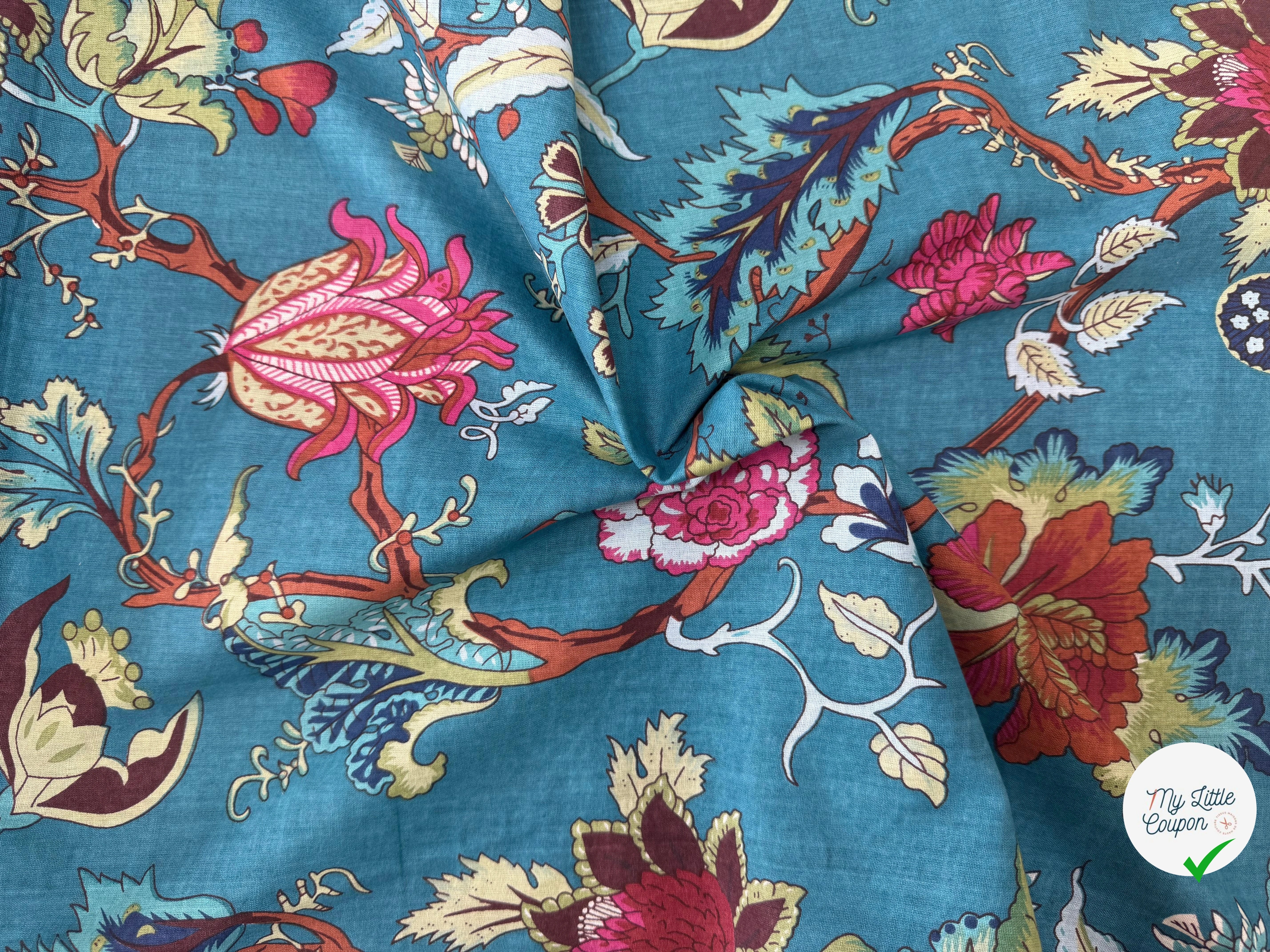 COTON INDIEN TAJ-MAHAL 028 BLEU LAIZE 110 - My Little Coupon