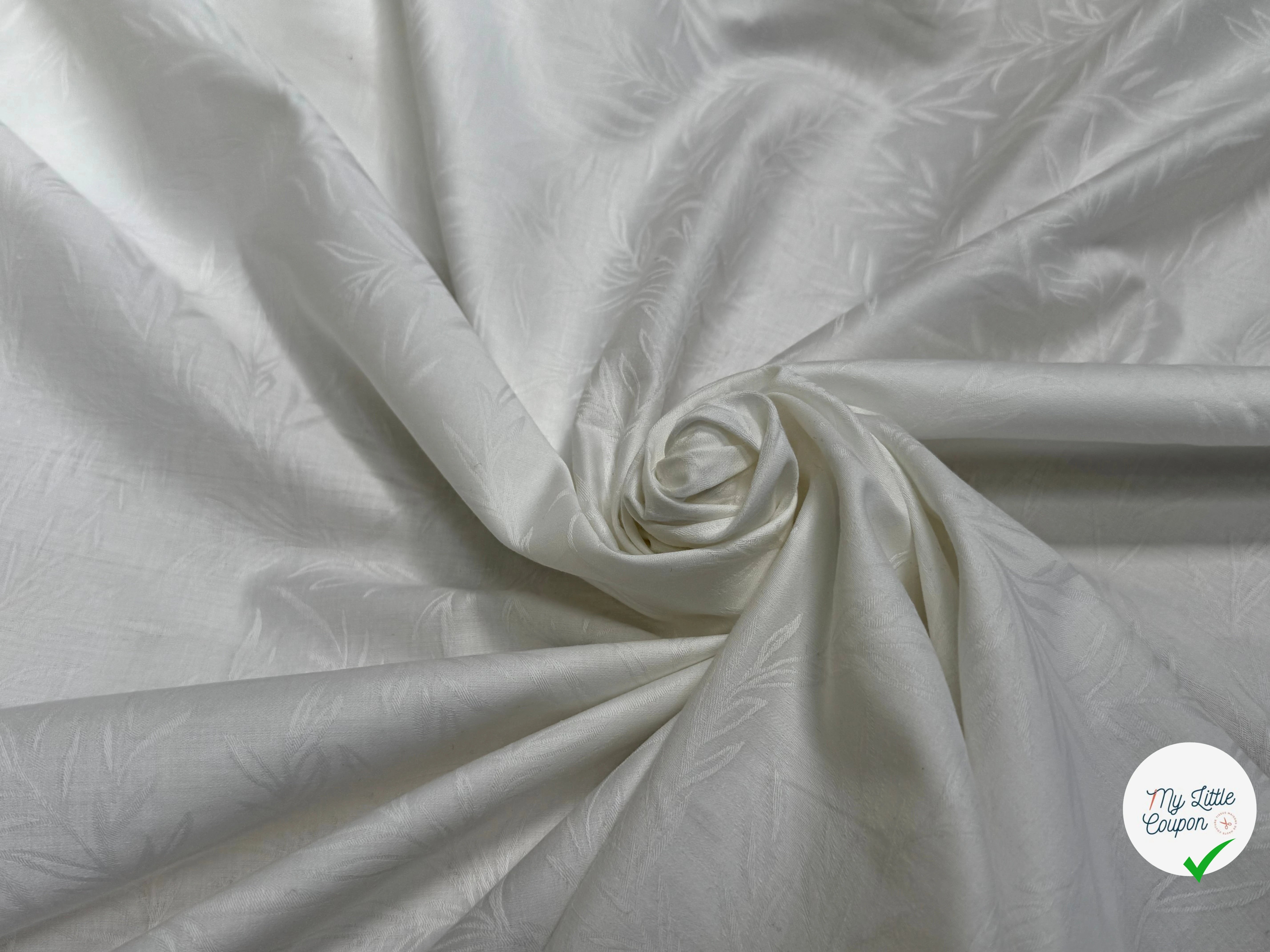 COTON JACQUARD DAMASSÉ BLANC CASSÉ MOTIFS FLORAUX 280 DE LAIZE SOFT TOUCHÉ - My Little Coupon