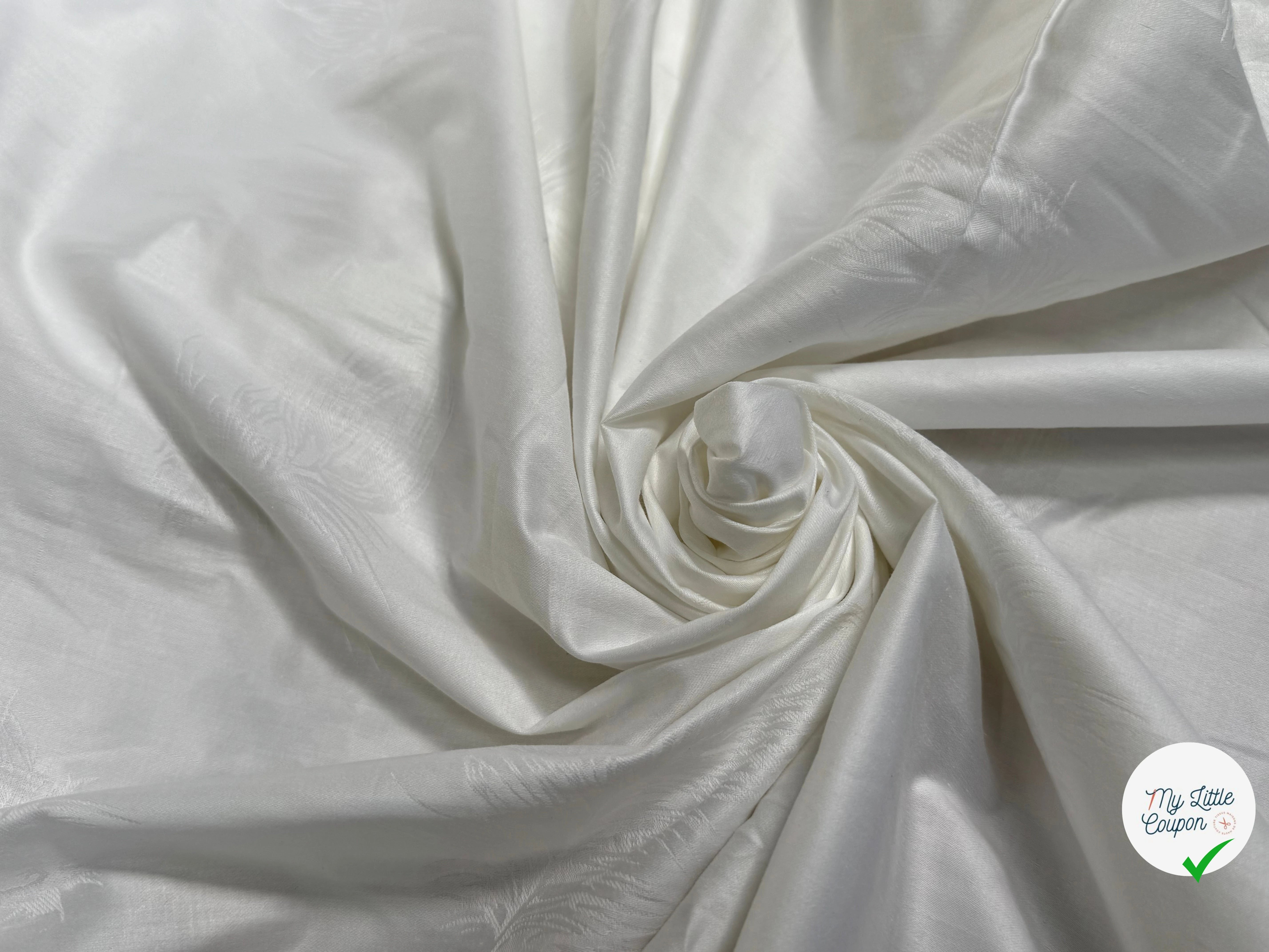 COTON JACQUARD DAMASSÉ BLANC MOTIFS PLUMES 280 DE LAIZE SOFT TOUCHÉ LÉGÈREMENT SATINÉ - My Little Coupon