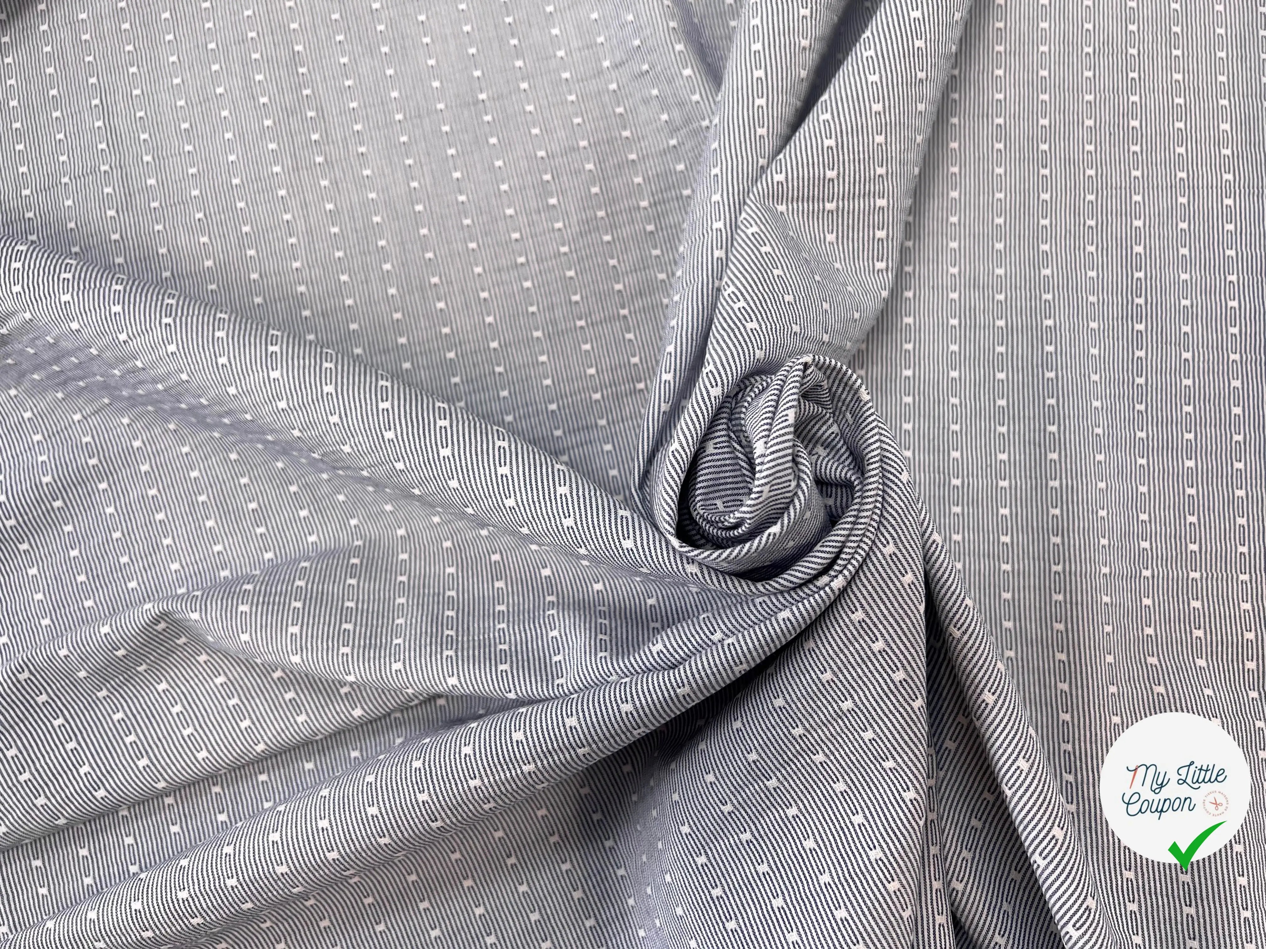 COTON LEGER BIO RAYURES PLUMETIS ATLANTIS BLEU GRIS - My Little Coupon