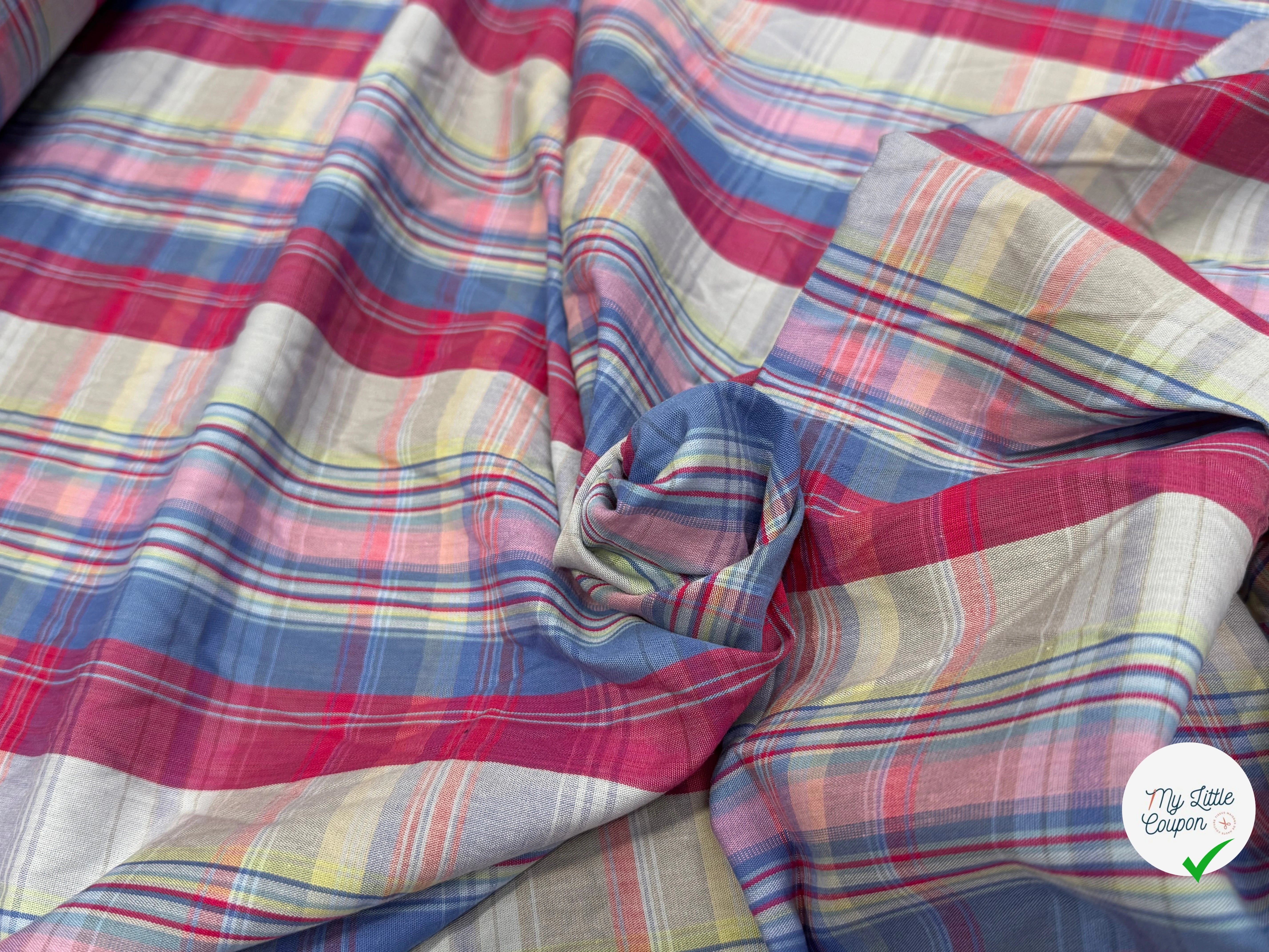 COTON MADRAS CARREAUX FONDUE ROUGE BLEU - My Little Coupon