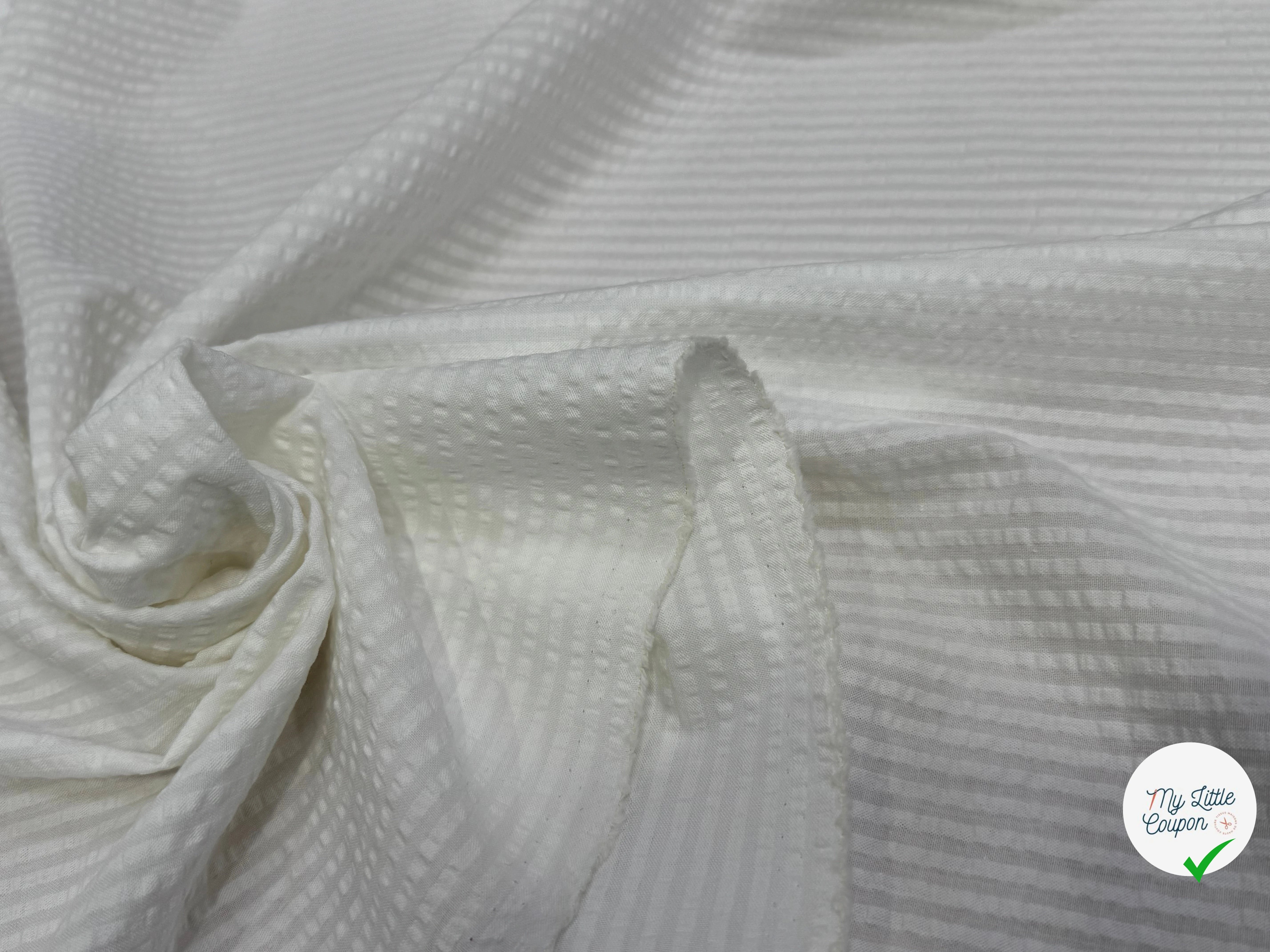 COTON RAYURES GAUFFRÉS BLANC SUR BLANC - My Little Coupon