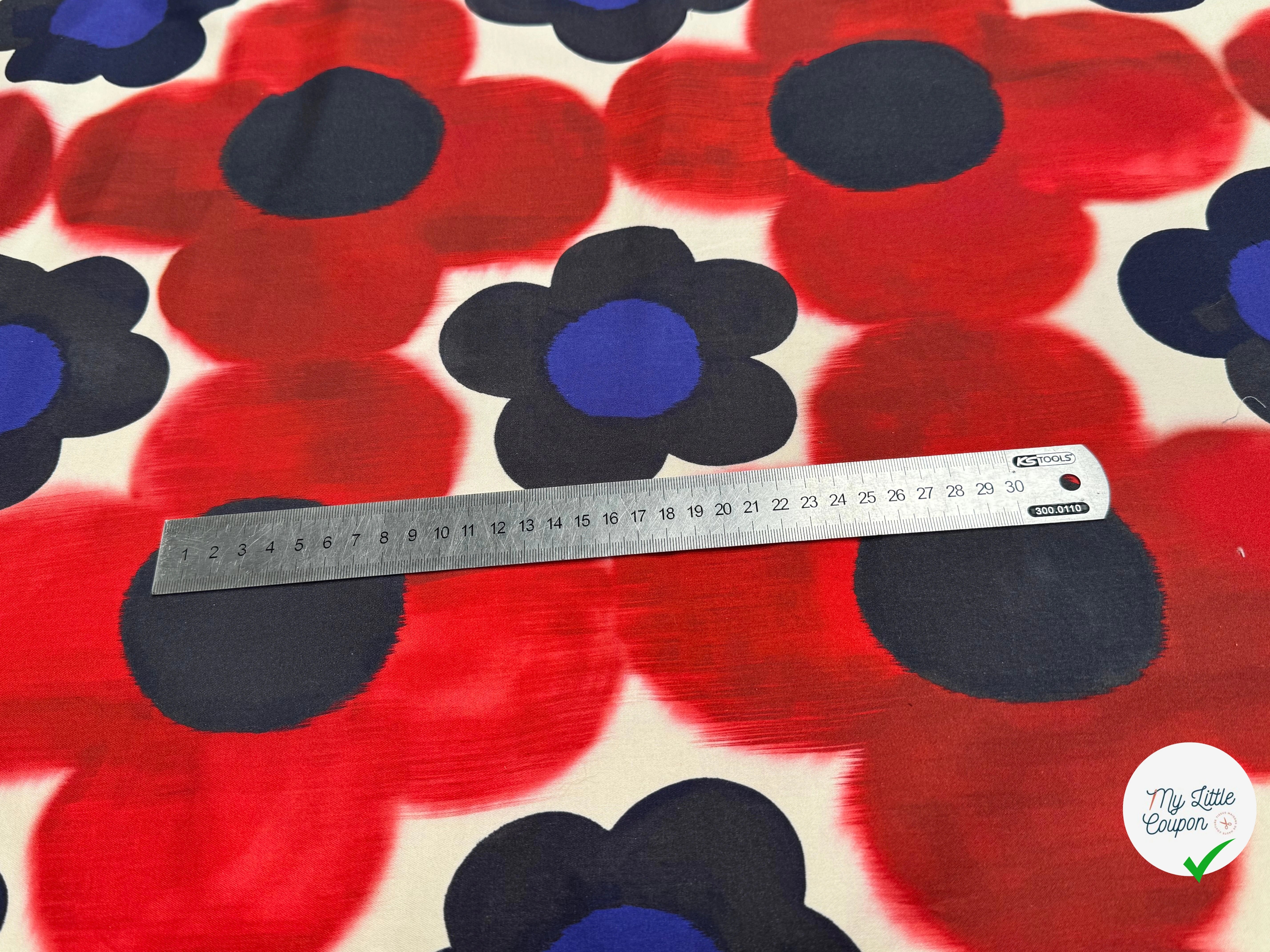 COTON STRETCH IMPRIMÉ FLEURS GRAPHIQUES ROUGE ARTEMIDE TWIGGY ROUGE - My Little Coupon